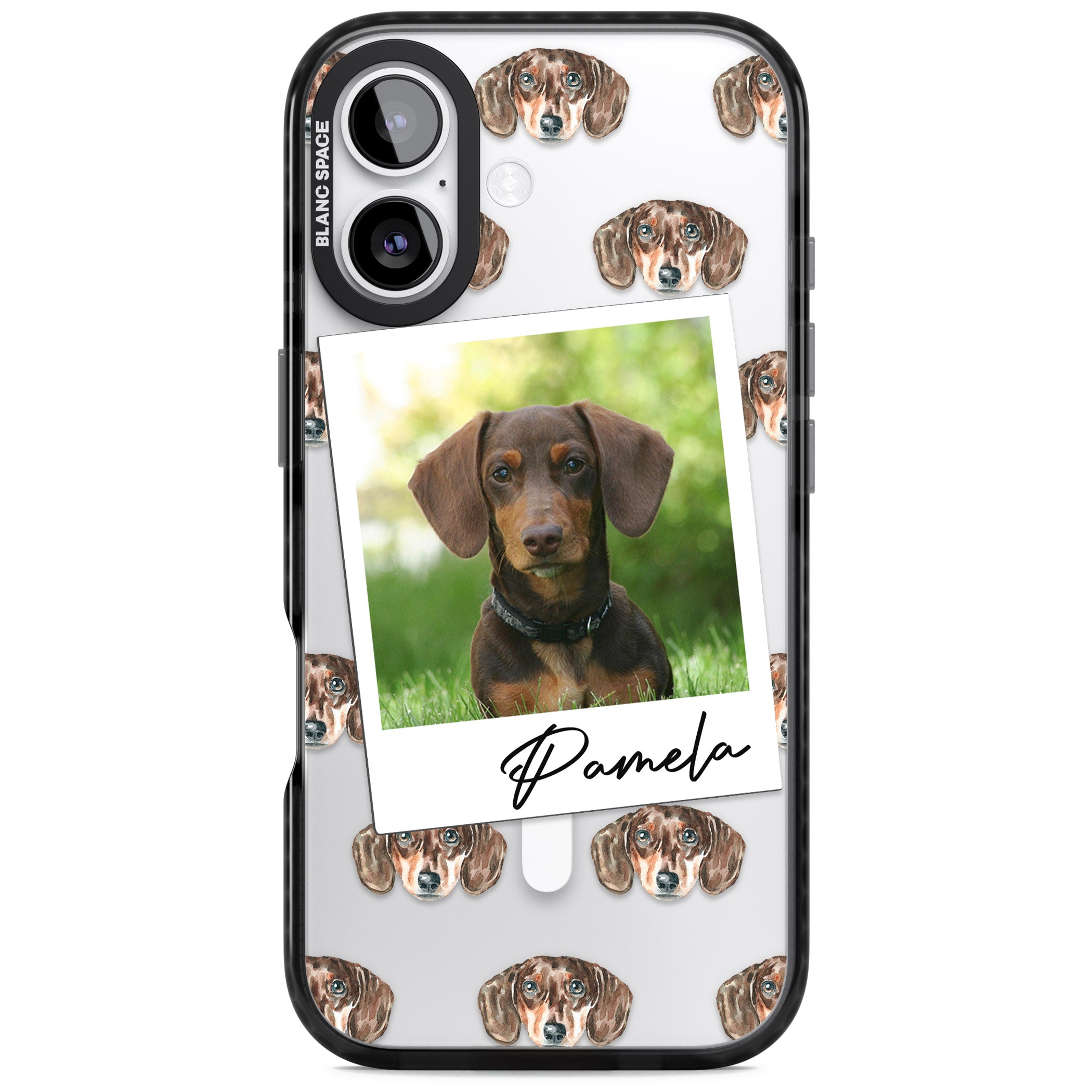 Personalised Brown Dachshund Instant Camera Photo iPhone 17 Impact Pro Black Phone Case