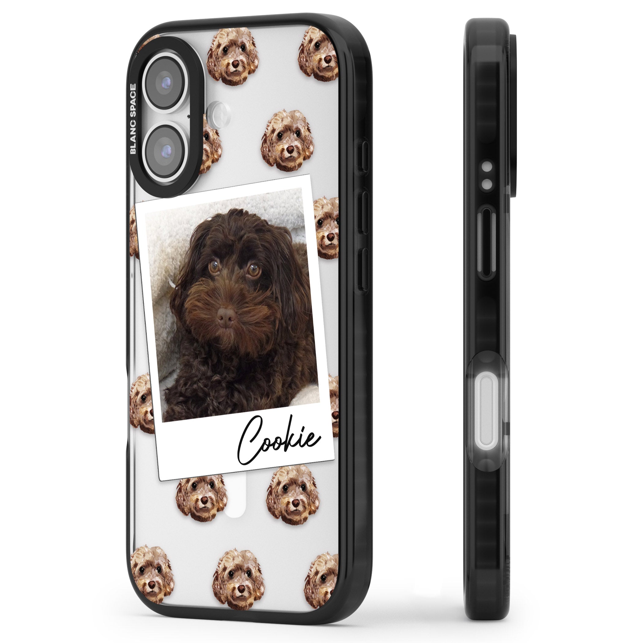Personalised Brown Cockapoo Instant Camera Photo iPhone 17 Impact Pro Black Phone Case Side Profile