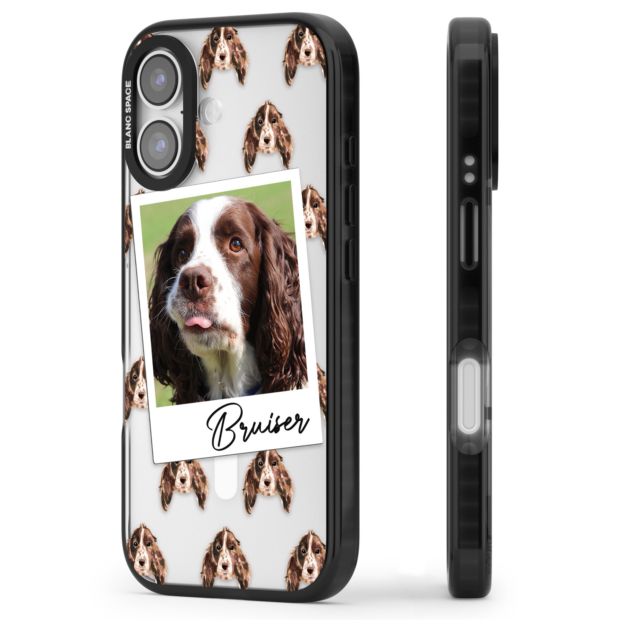 Personalised Springer Spaniel Instant Camera Photo iPhone 17 Impact Pro Black Phone Case Side Profile