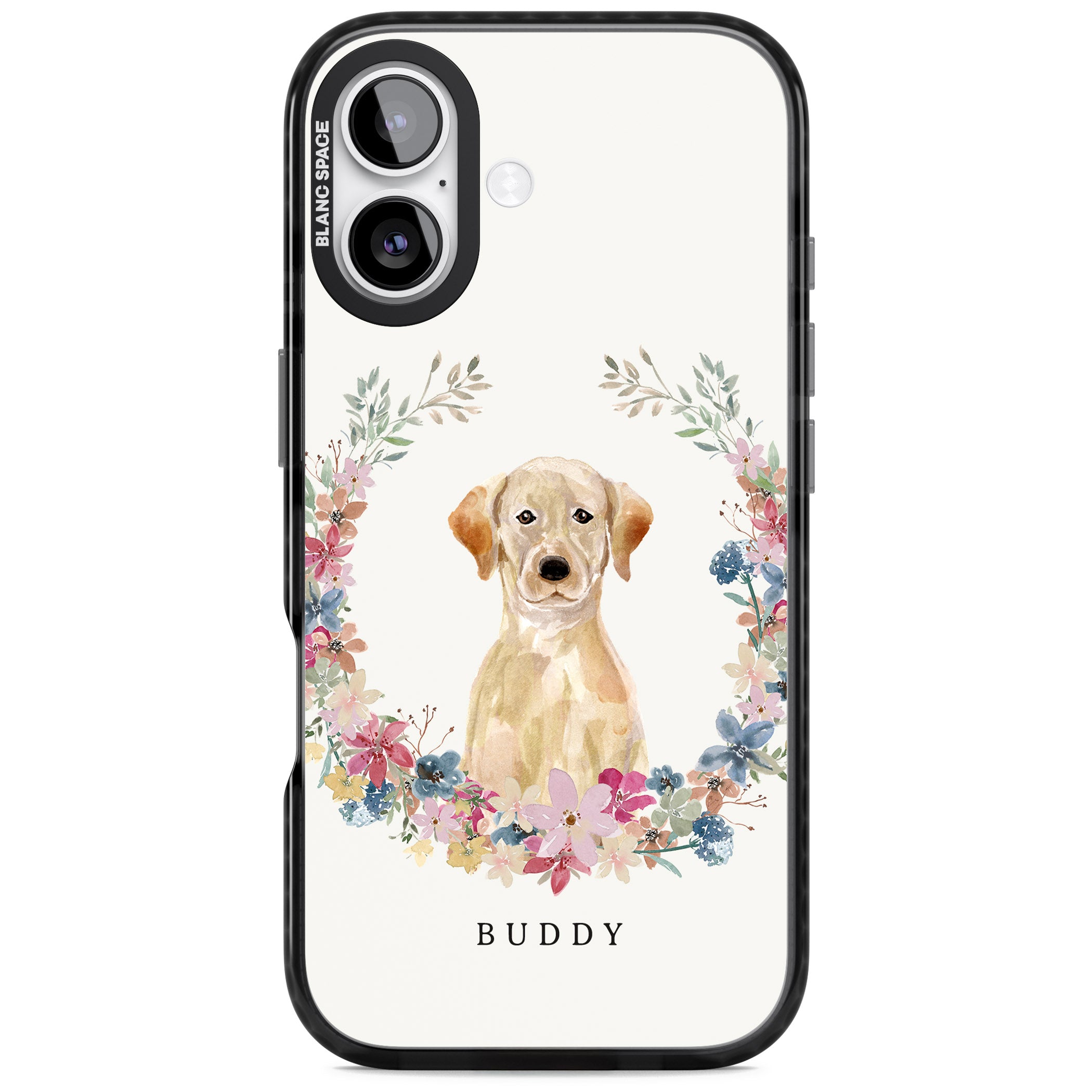 Personalised Yellow Labrador Retriever Floral Portrait iPhone 17 Impact Pro Black Phone Case