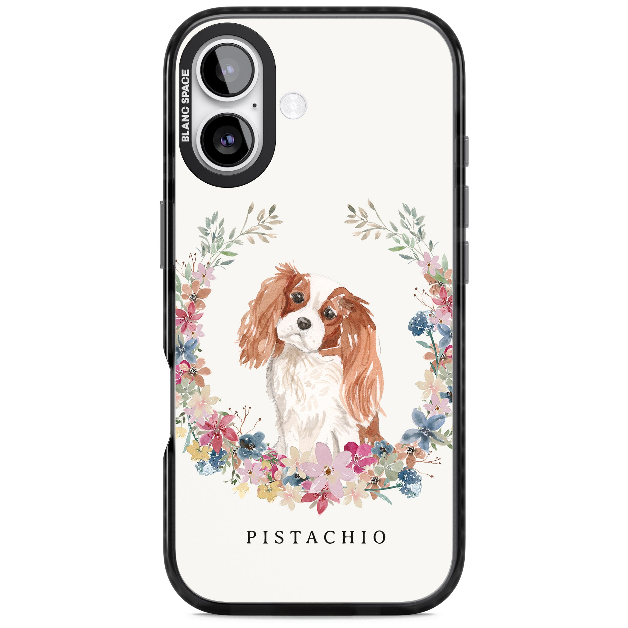 Personalised Cavalier King Charles Floral Portrait iPhone 17 Impact Pro Black Phone Case
