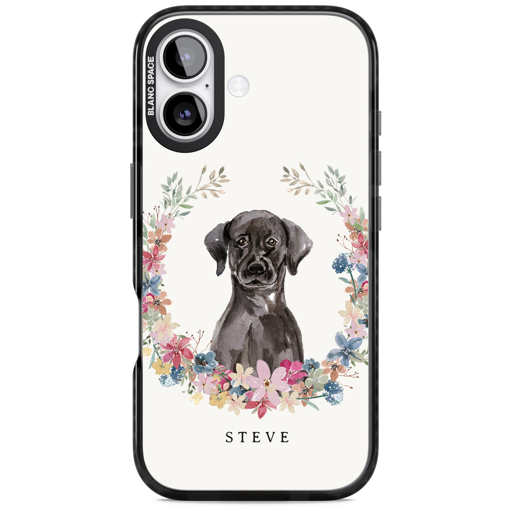 Personalised Black Labrador Floral Portrait iPhone 17 Impact Pro Black Phone Case