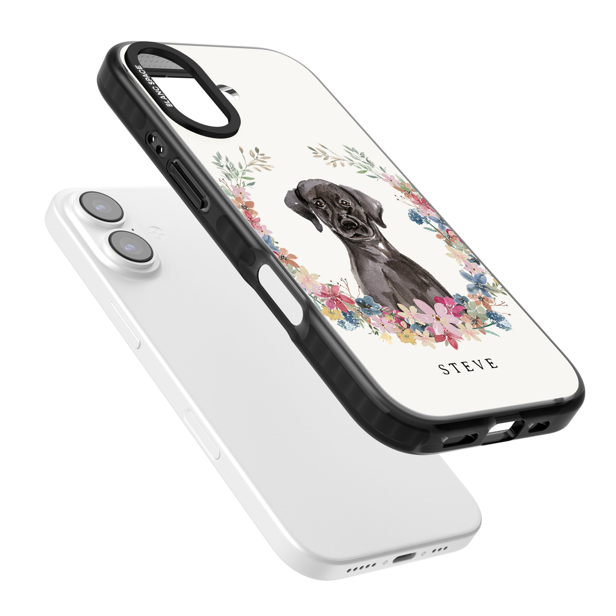 Personalised Black Labrador Floral Portrait iPhone 17 Impact Pro Black Phone Case Colours