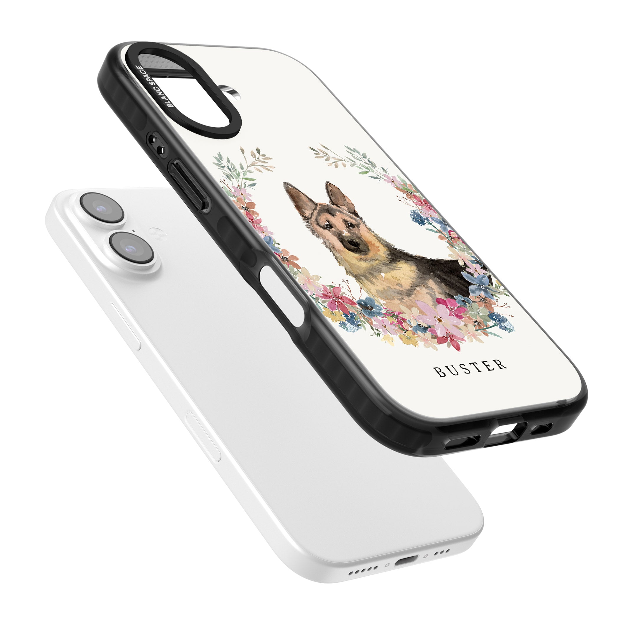 Personalised German Shepherd Floral Portrait iPhone 17 Impact Pro Black Phone Case Colours