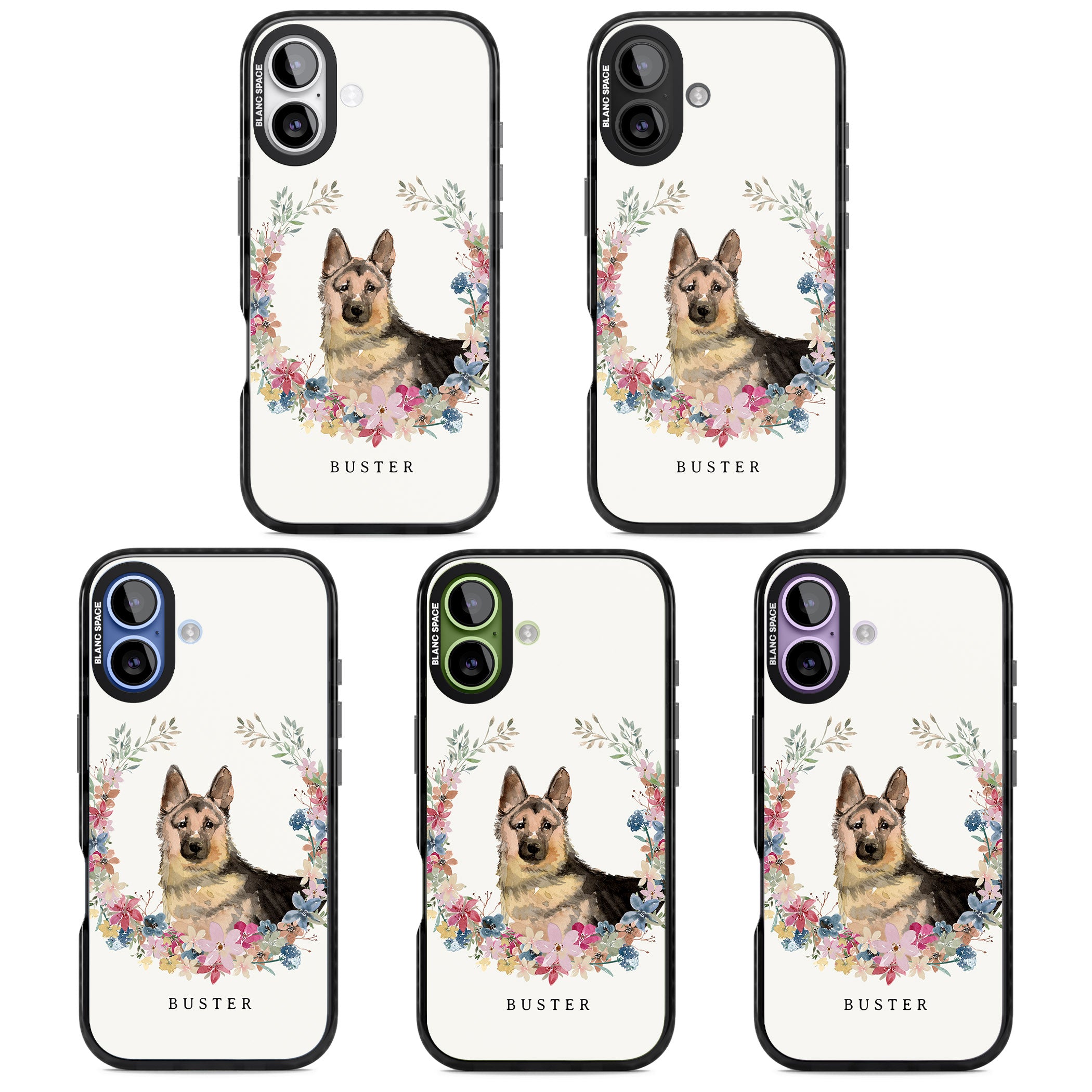 Personalised German Shepherd Floral Portrait iPhone 17 Impact Pro Black Phone Case APT Impact Protection