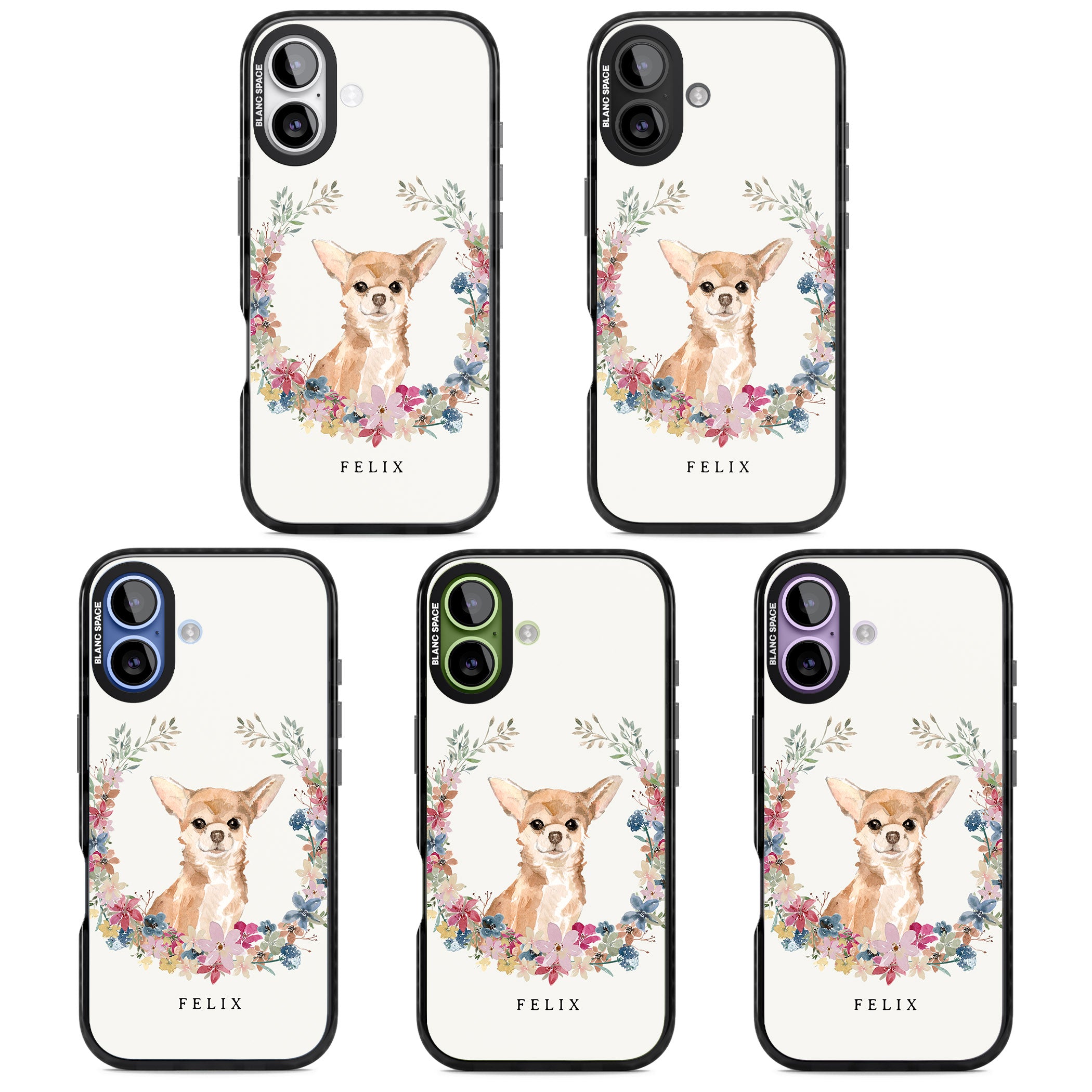 Personalised Chihuahua Floral Portrait iPhone 17 Impact Pro Black Phone Case APT Impact Protection