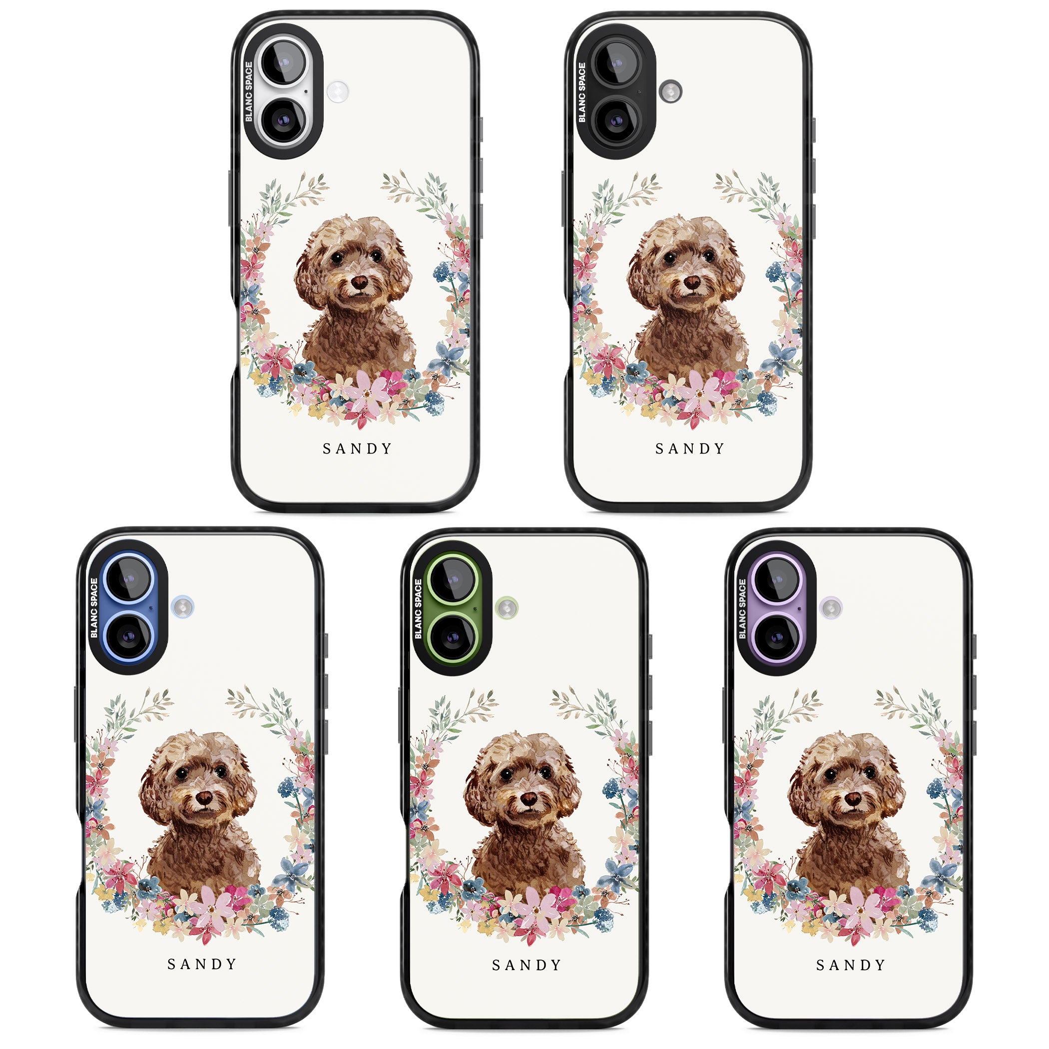 Personalised Brown Cockapoo Floral Portrait iPhone 17 Impact Pro Black Phone Case APT Impact Protection