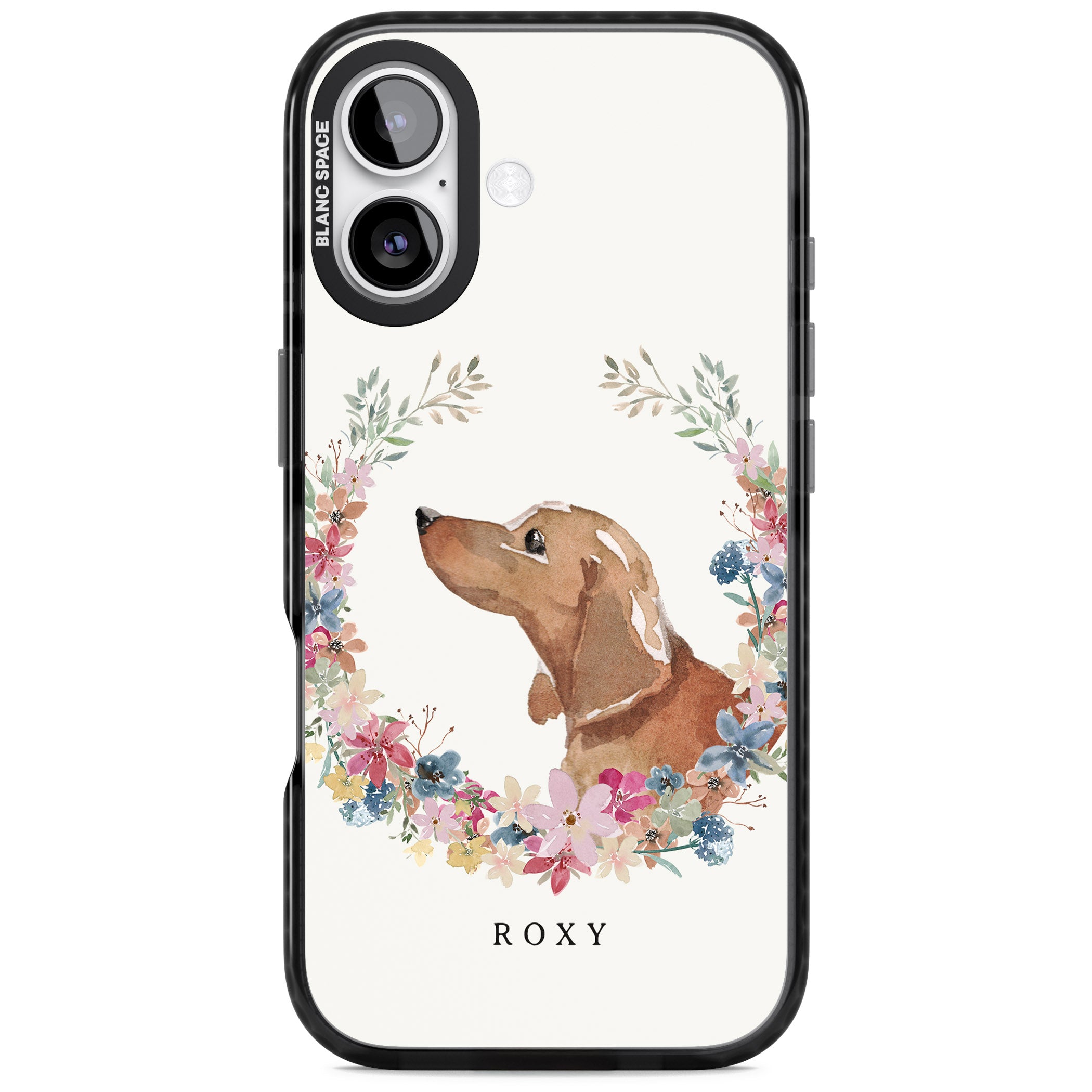 Personalised Tan Dachshund Floral Portrait iPhone 17 Impact Pro Black Phone Case