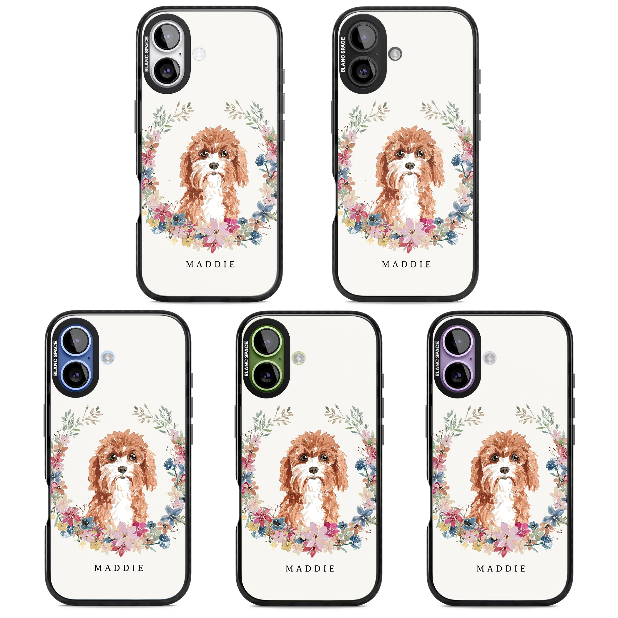 Personalised Cavapoo Floral Portrait iPhone 17 Impact Pro Black Phone Case APT Impact Protection