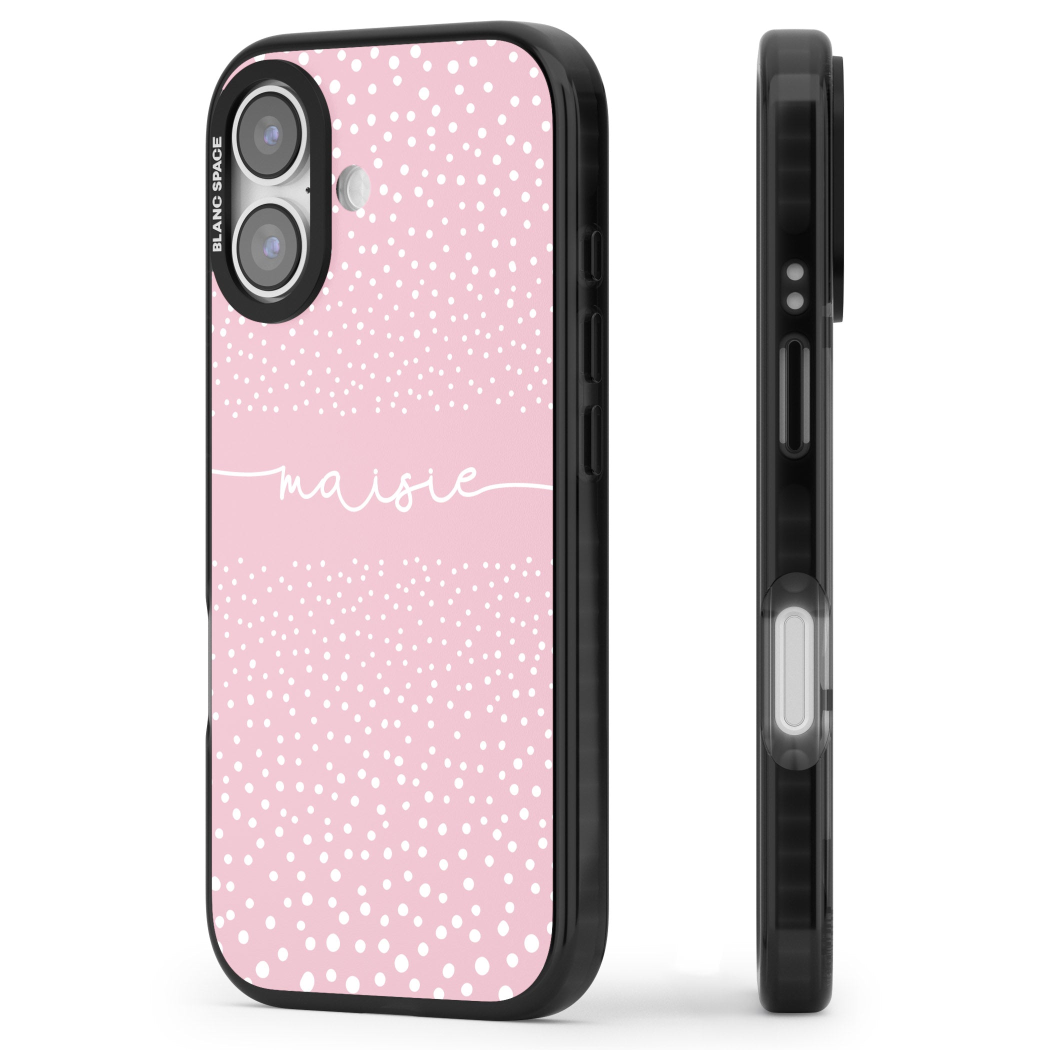 Personalised Pink Dots iPhone 17 Impact Pro Black Phone Case Side Profile