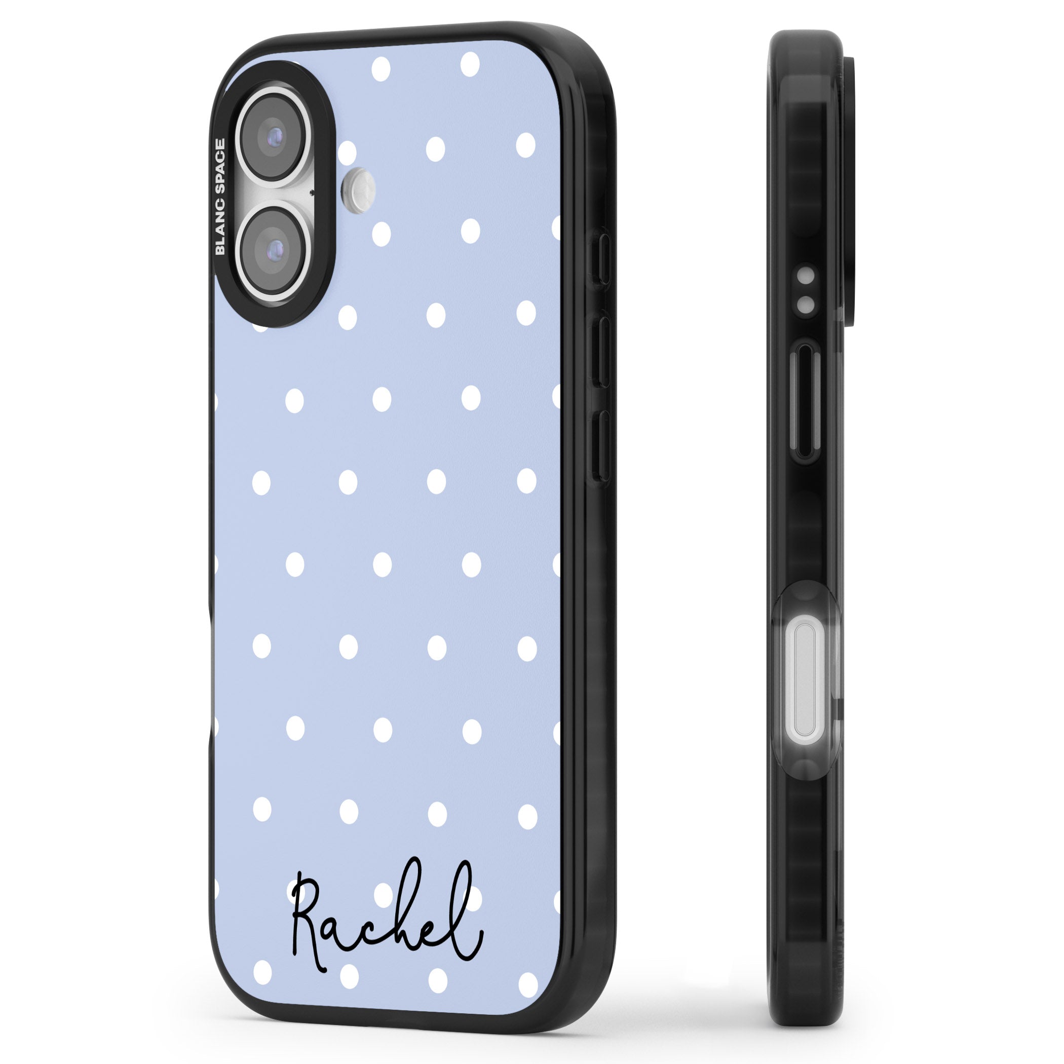Personalised Simple Light Blue Dots iPhone 17 Impact Pro Black Phone Case Side Profile