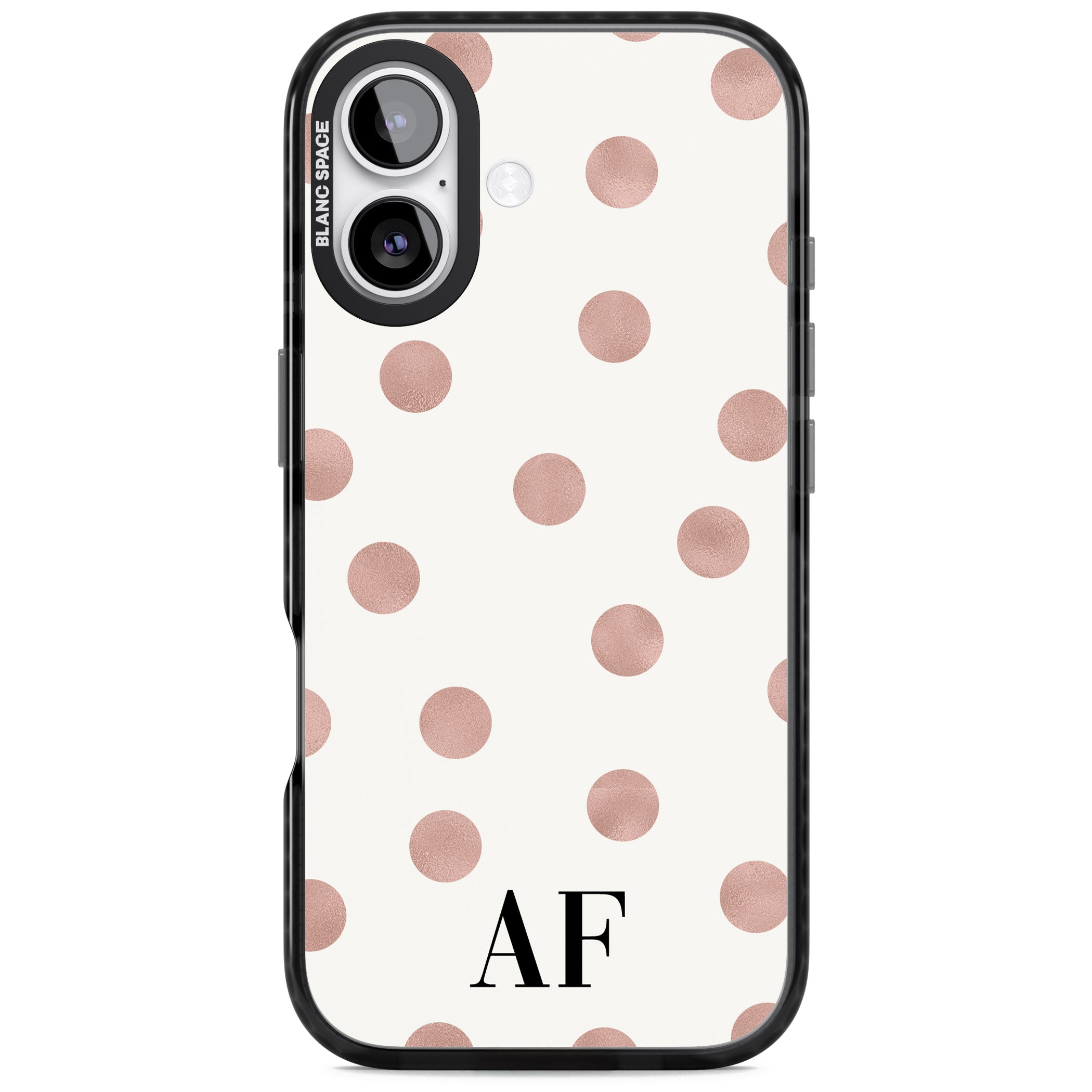 Personalised Rose Gold Dots & Initials iPhone 17 Impact Pro Black Phone Case