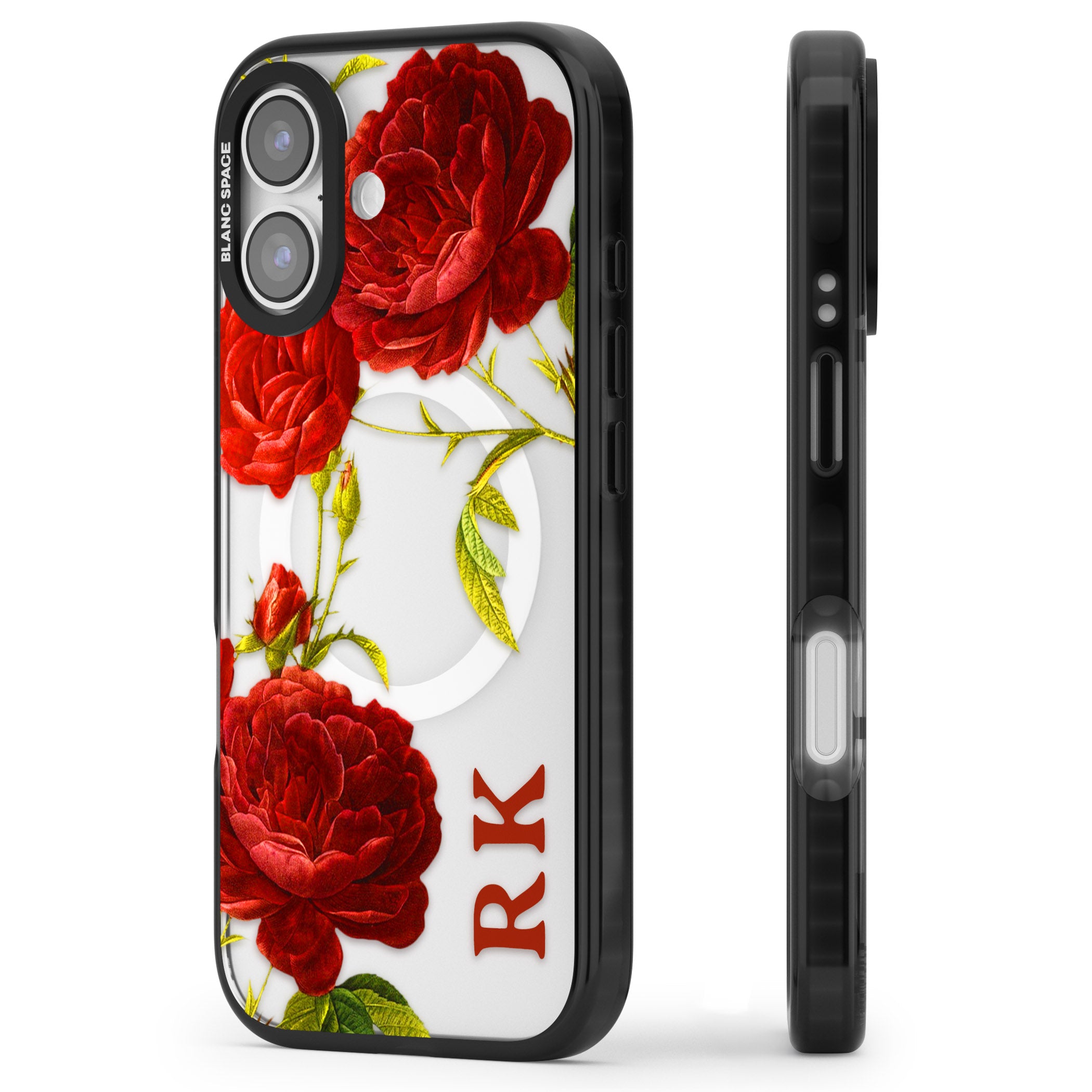 Personalised Vintage Floral Red Roses iPhone 17 Impact Pro Black Phone Case Side Profile