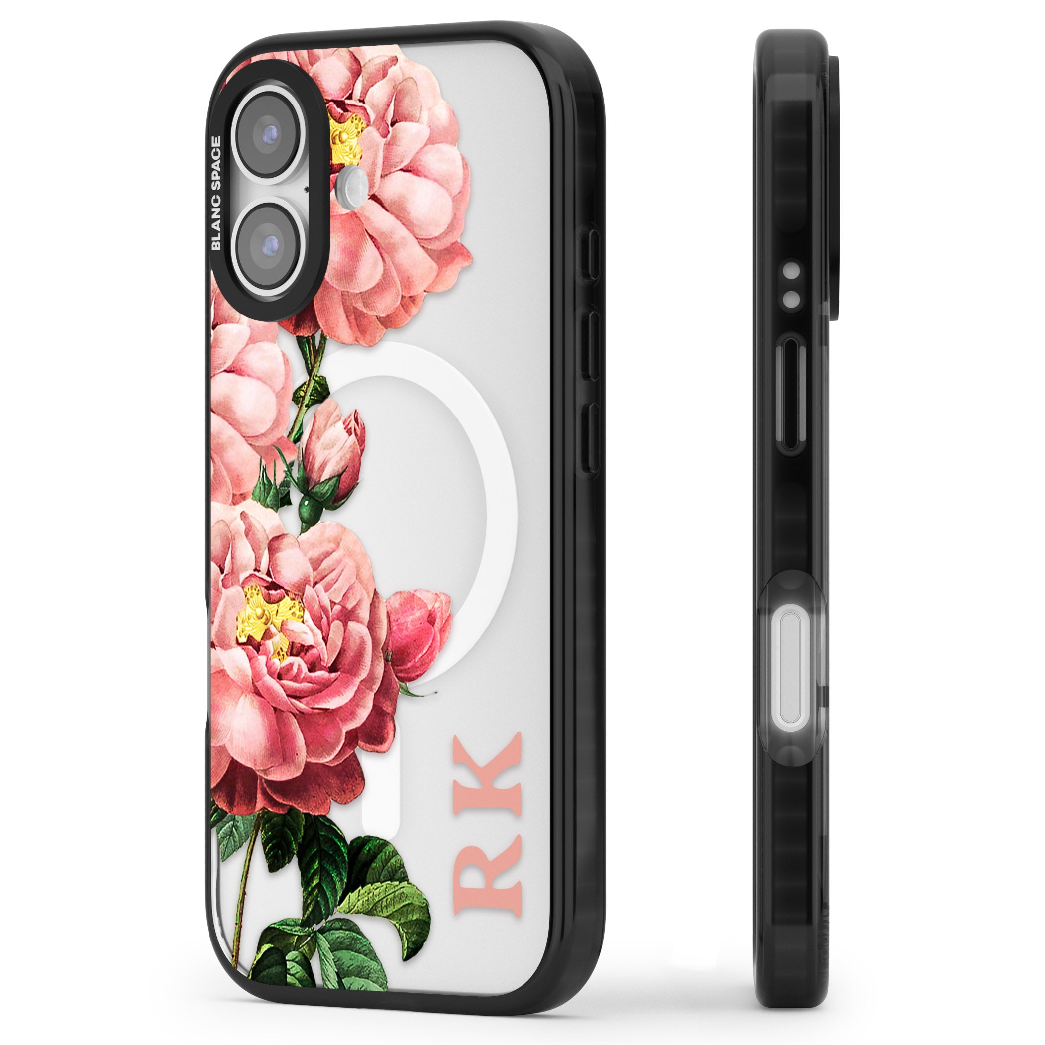 Personalised Vintage Floral Peonies iPhone 17 Impact Pro Black Phone Case Side Profile