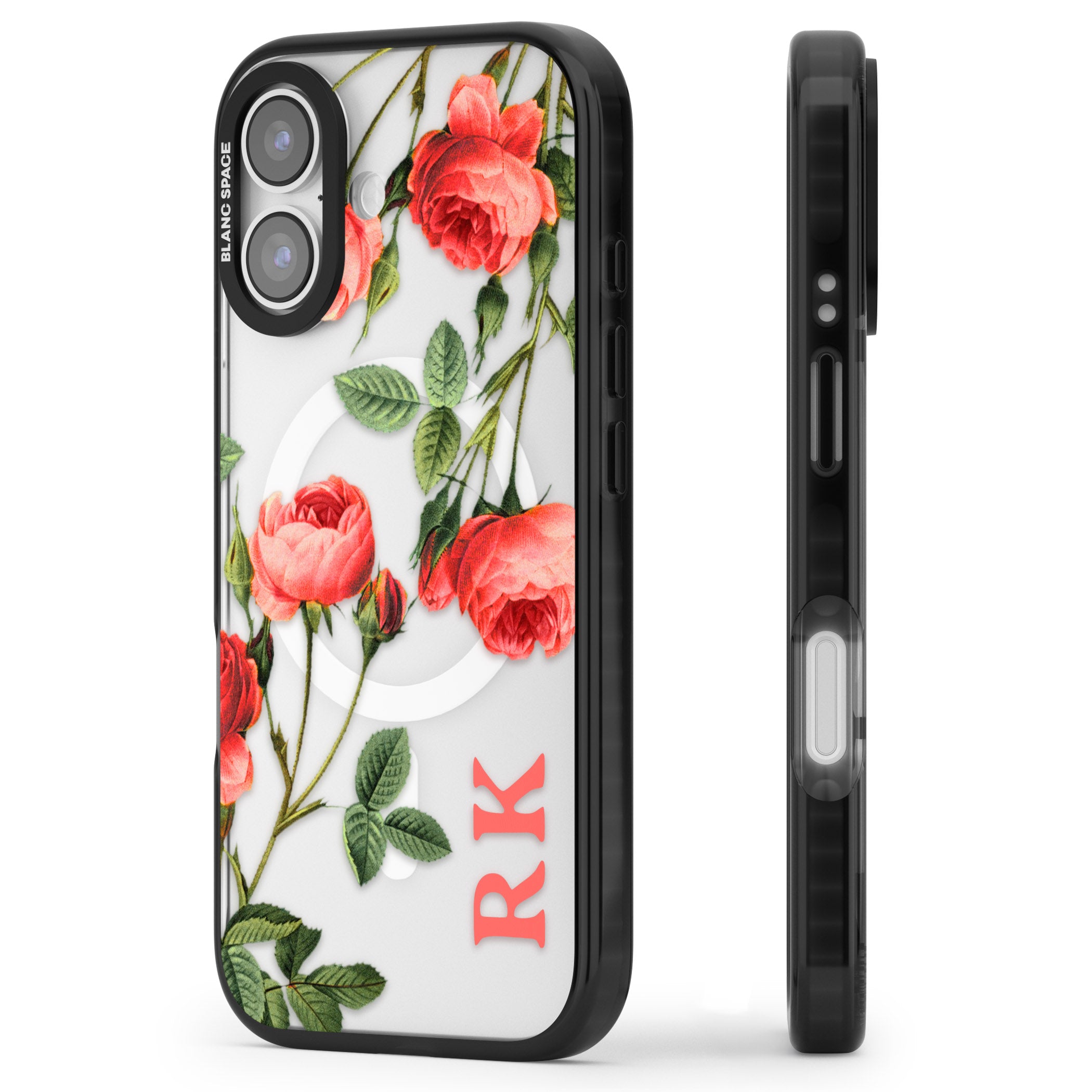 Personalised Vintage Floral Rose iPhone 17 Impact Pro Black Phone Case Side Profile