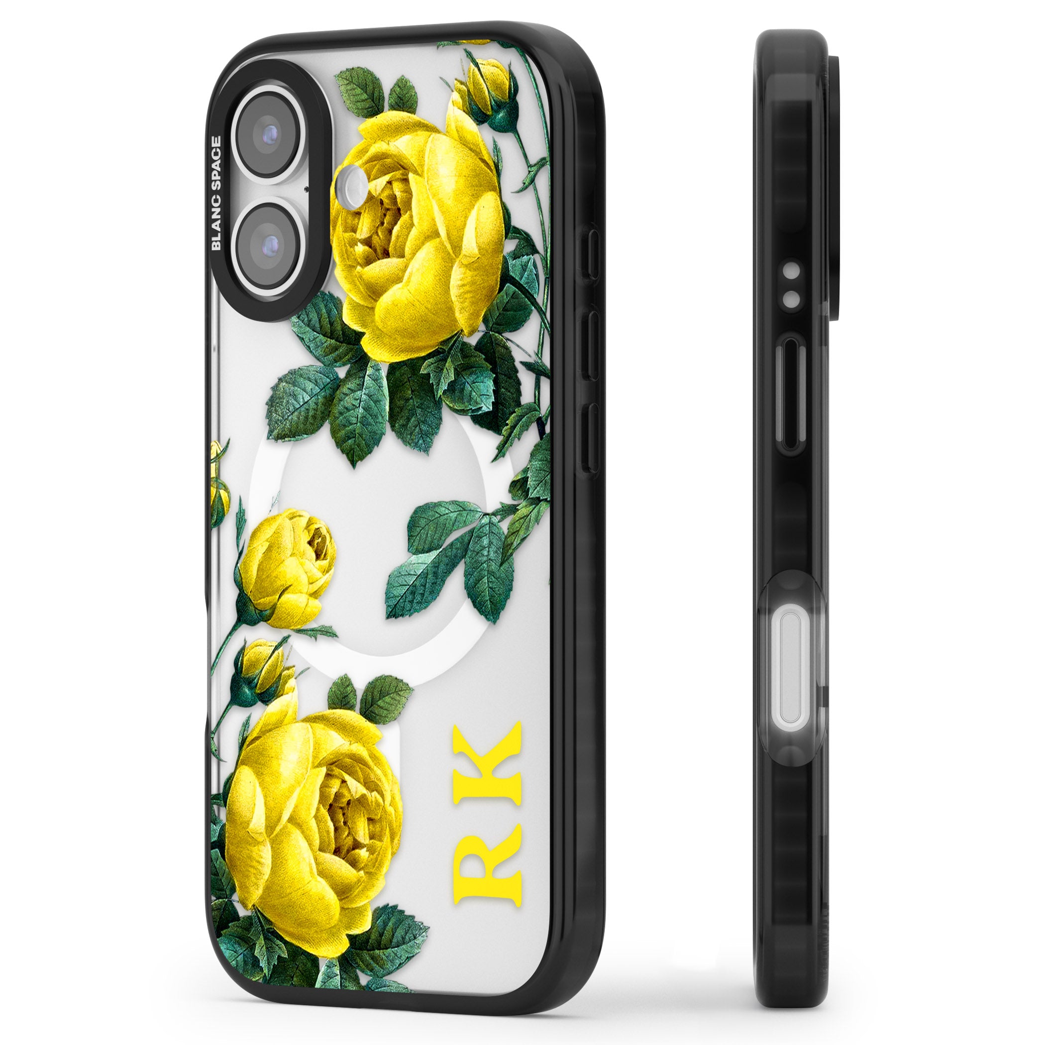 Personalised Vintage Floral Yellow Roses iPhone 17 Impact Pro Black Phone Case Side Profile