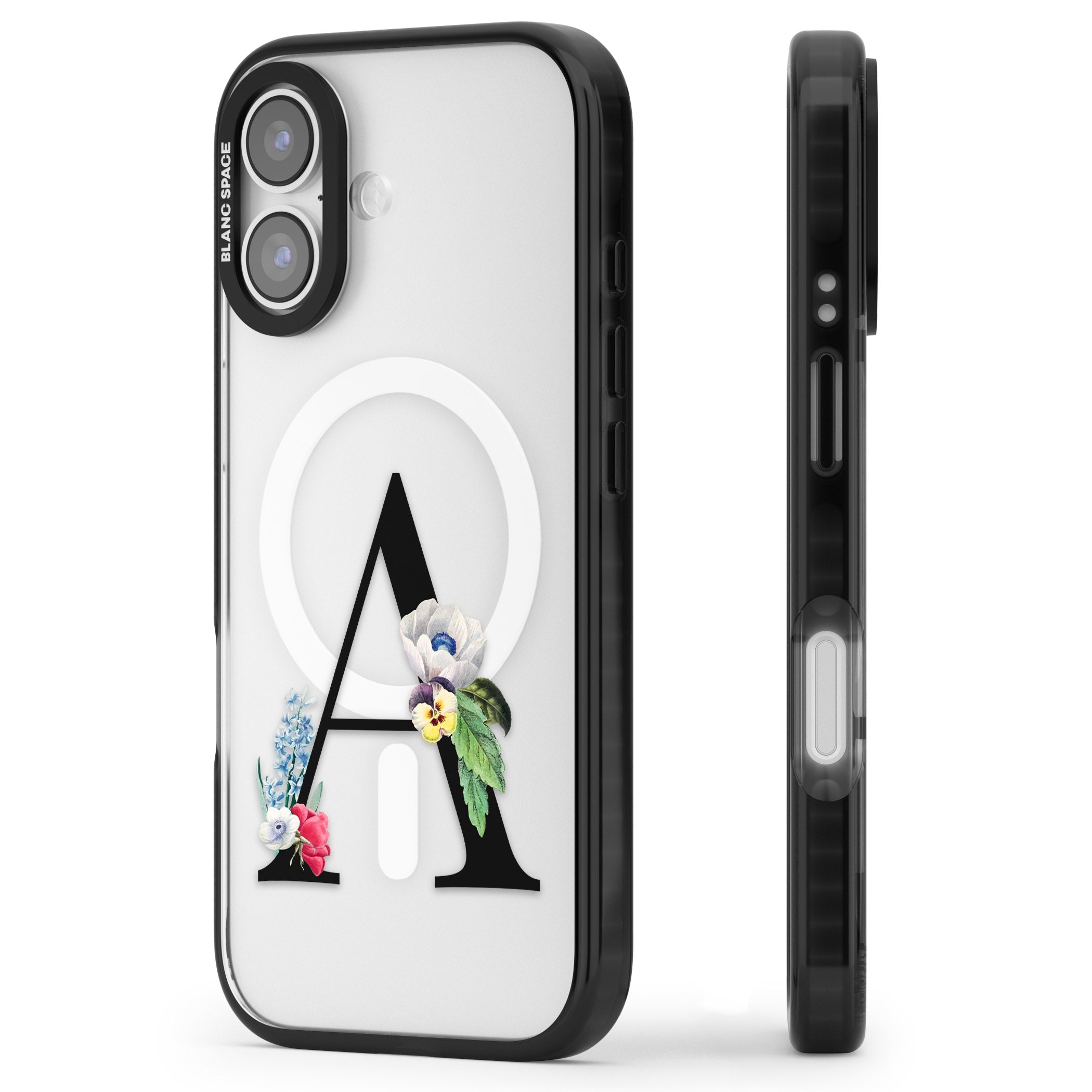 Personalised Floral Initial iPhone 17 Impact Pro Black Phone Case Side Profile