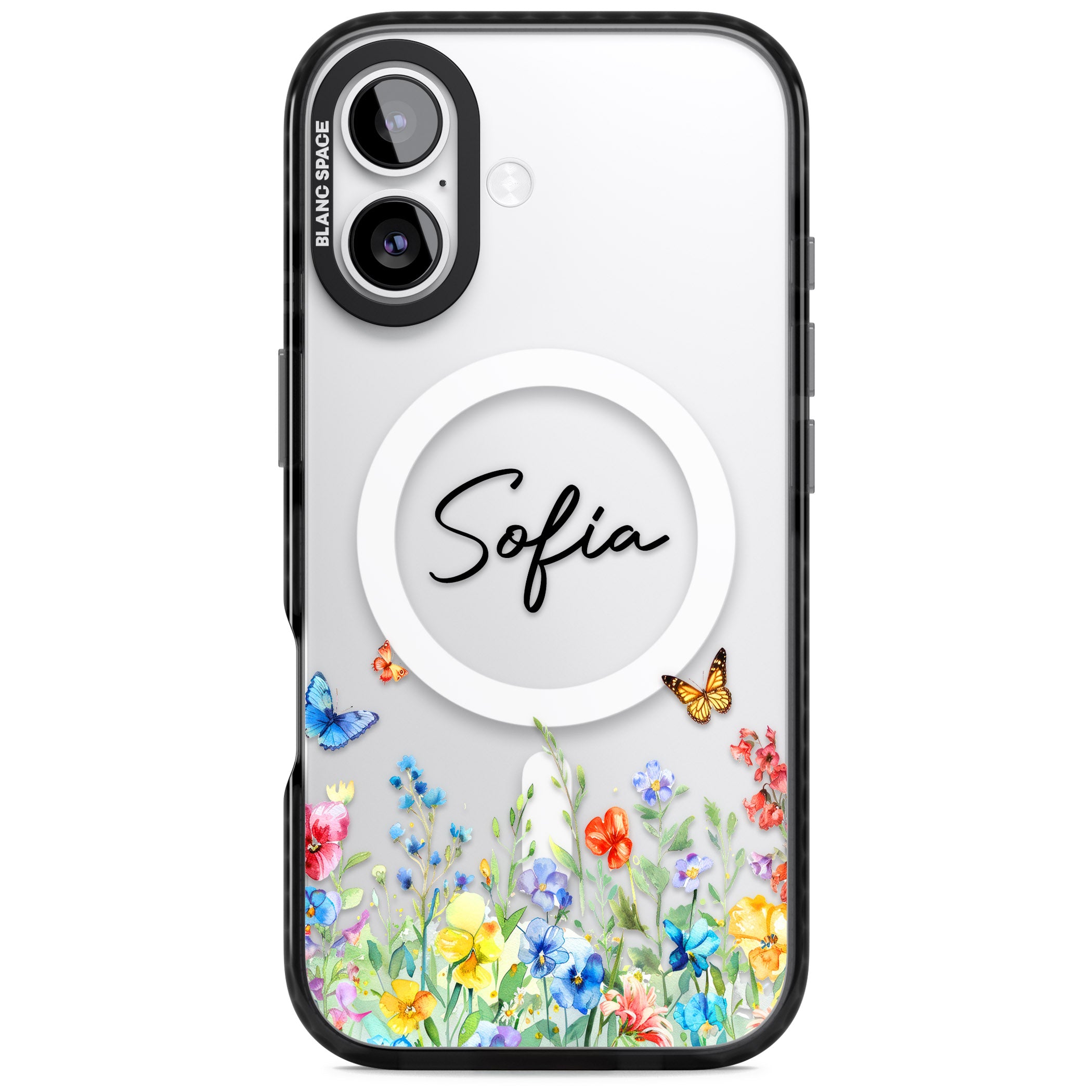Personalised Buterflies Wildflowers iPhone 17 Impact Pro Black Phone Case