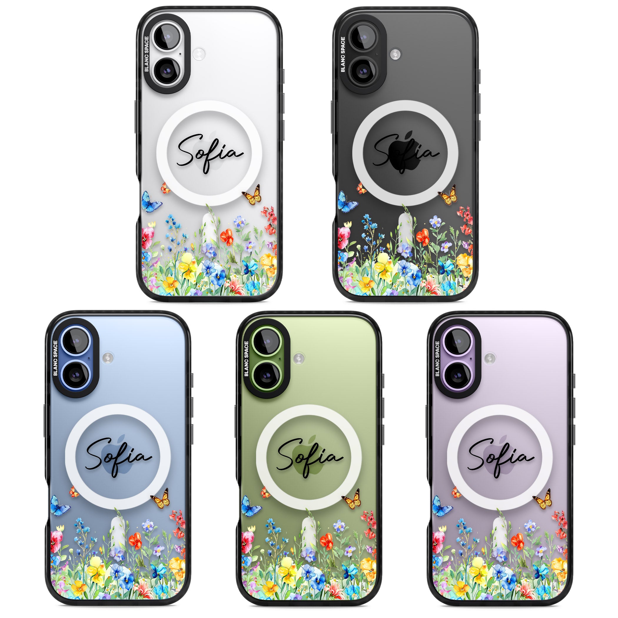 Personalised Buterflies Wildflowers iPhone 17 Impact Pro Black Phone Case APT Impact Protection