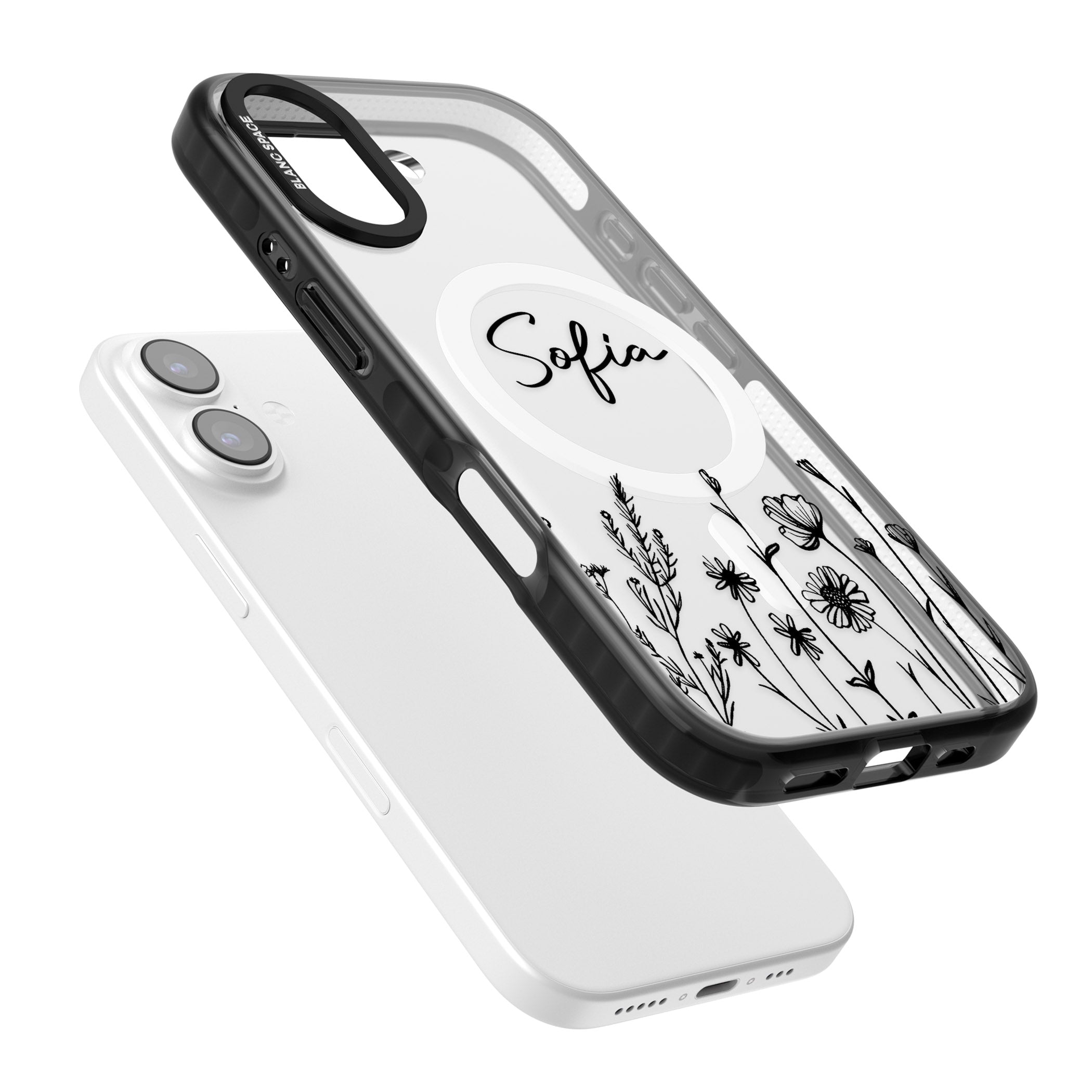 Personalised Black Wildflowers iPhone 17 Impact Pro Black Phone Case Colours