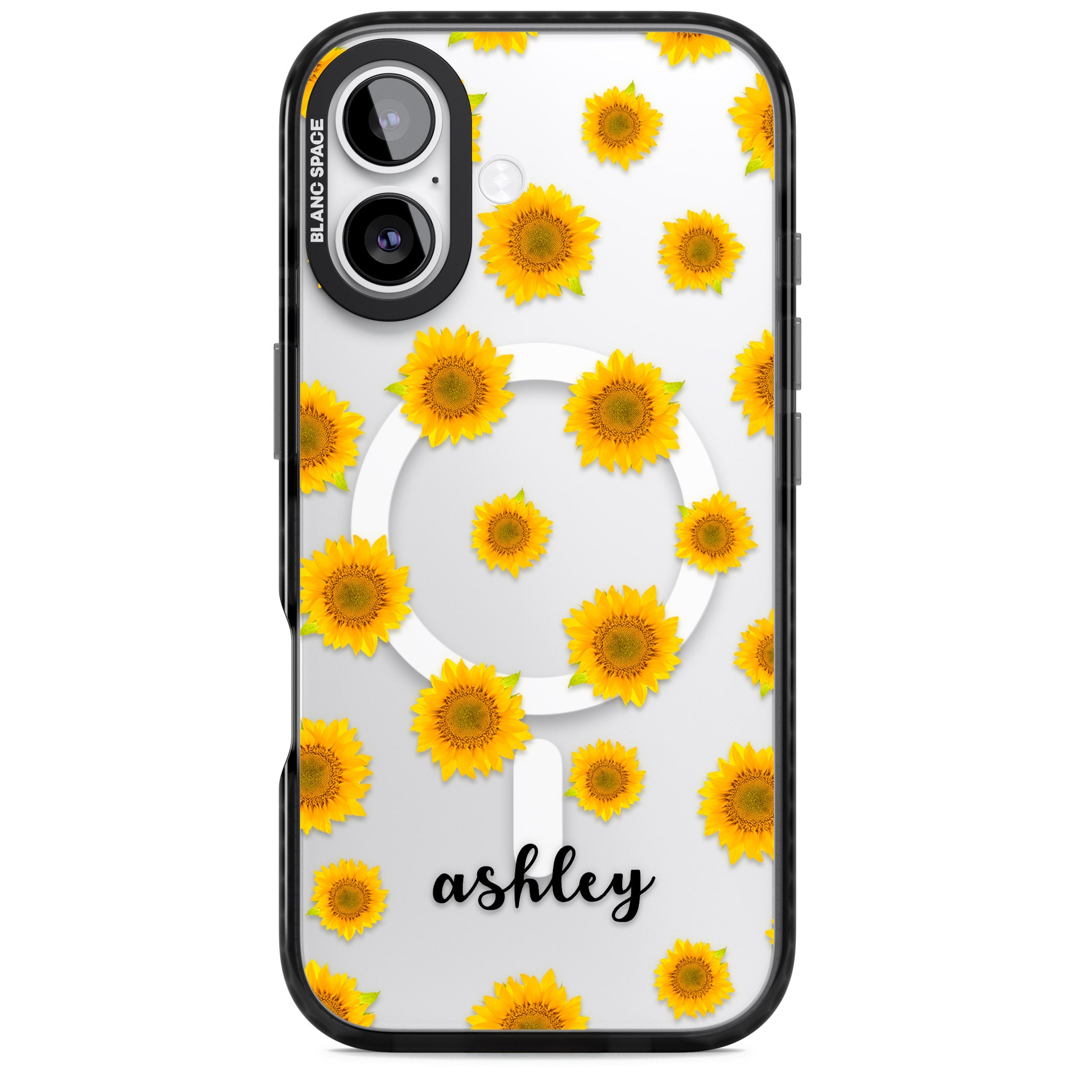 Personalised Sunflowers & Cursive iPhone 17 Impact Pro Black Phone Case