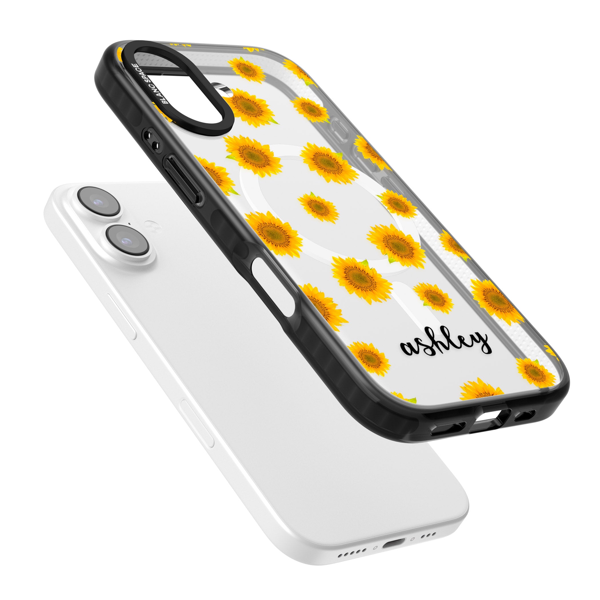 Personalised Sunflowers & Cursive iPhone 17 Impact Pro Black Phone Case Colours