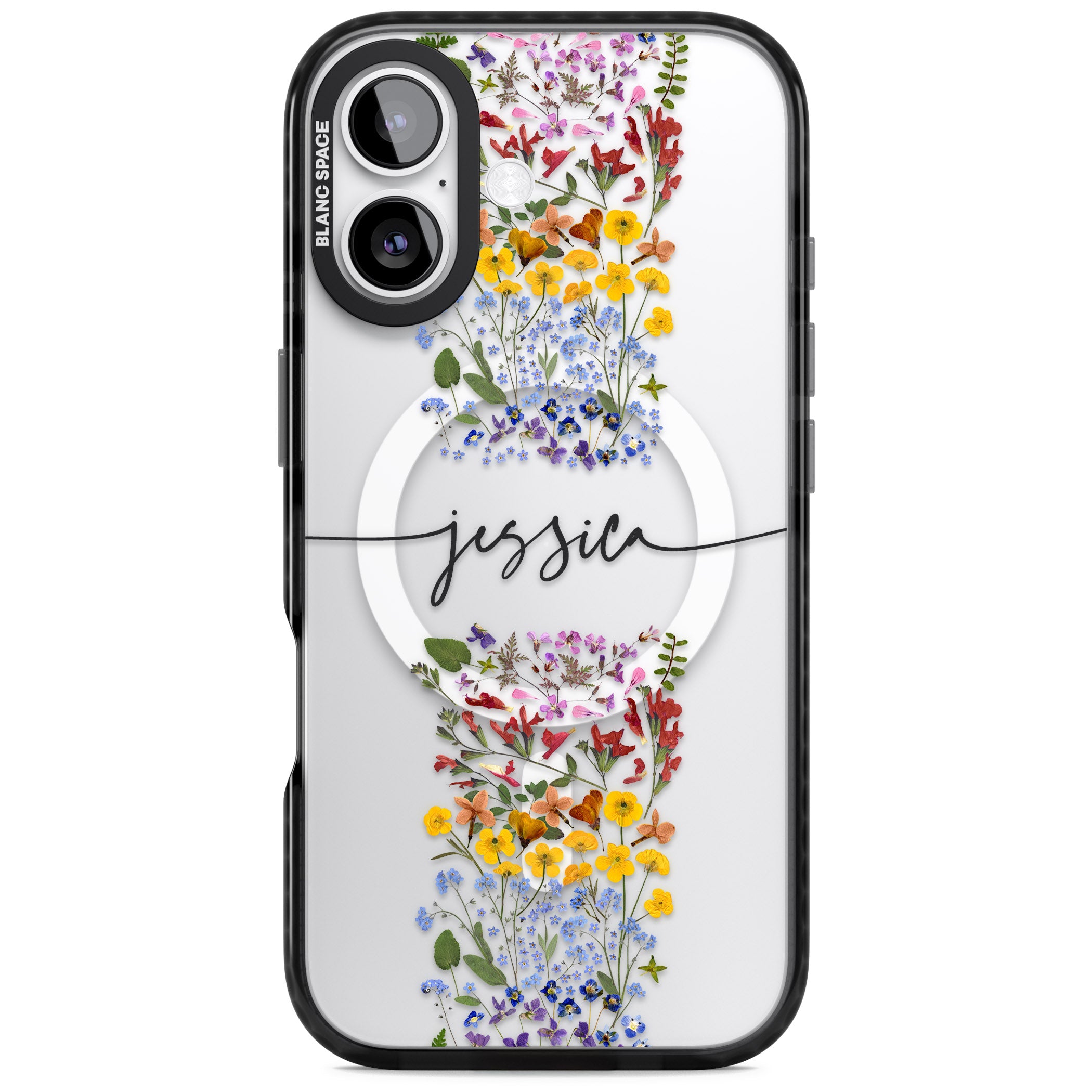 Personalised Wildflower Stripe iPhone 17 Impact Pro Black Phone Case