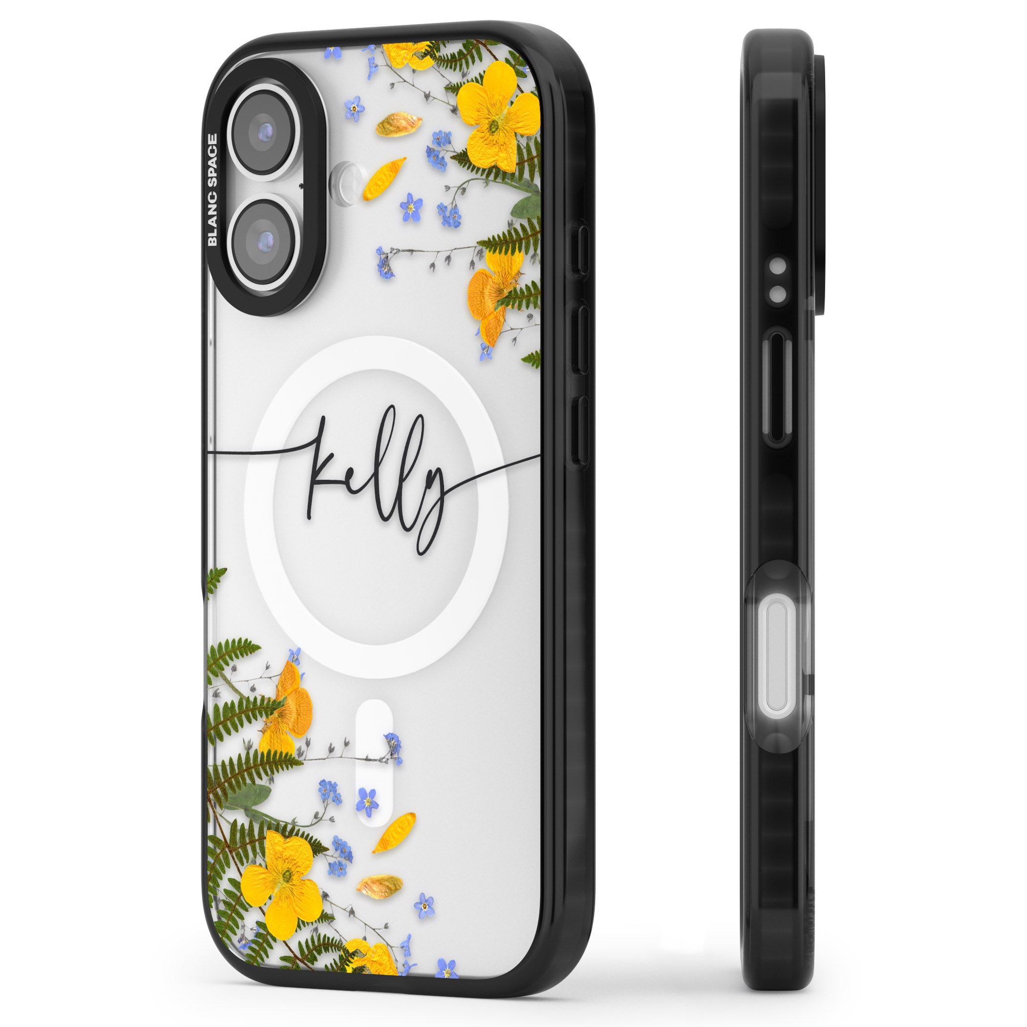 Personalised Ferns & Wildflowers iPhone 17 Impact Pro Black Phone Case Side Profile