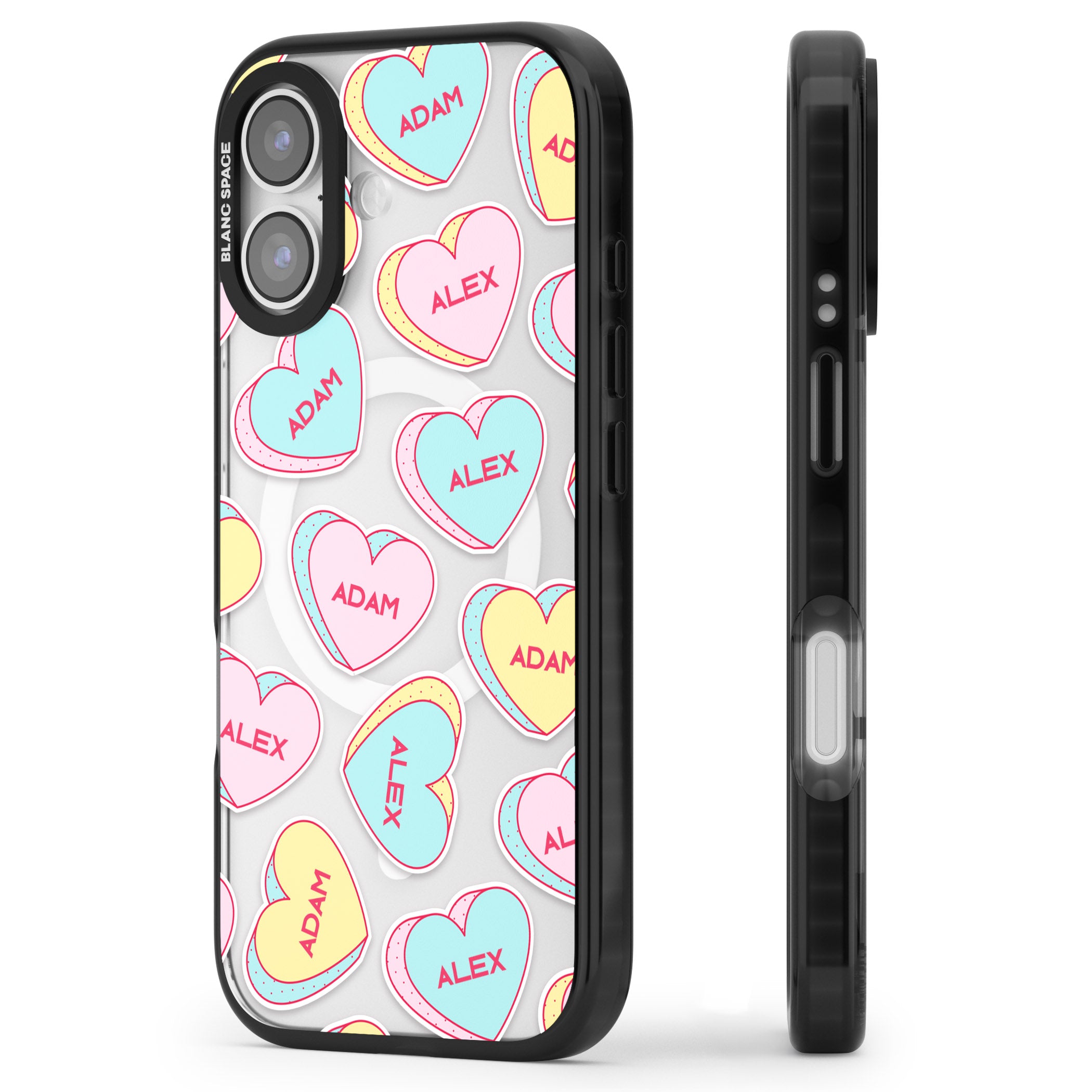 Personalised Love Hearts iPhone 17 Impact Pro Black Phone Case Side Profile