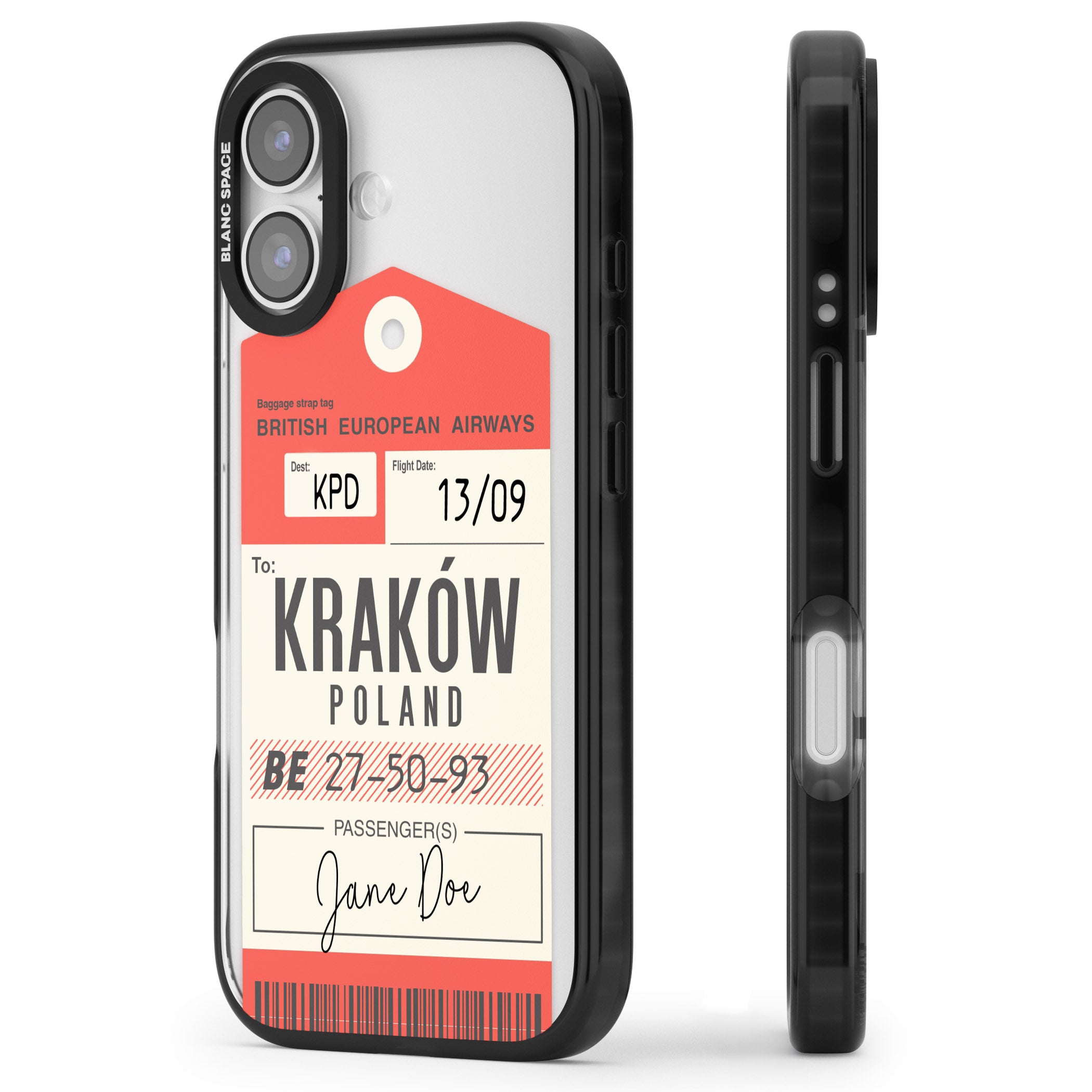 Personalised Vintage Bea Luggage Tag iPhone 17 Impact Pro Black Phone Case Side Profile