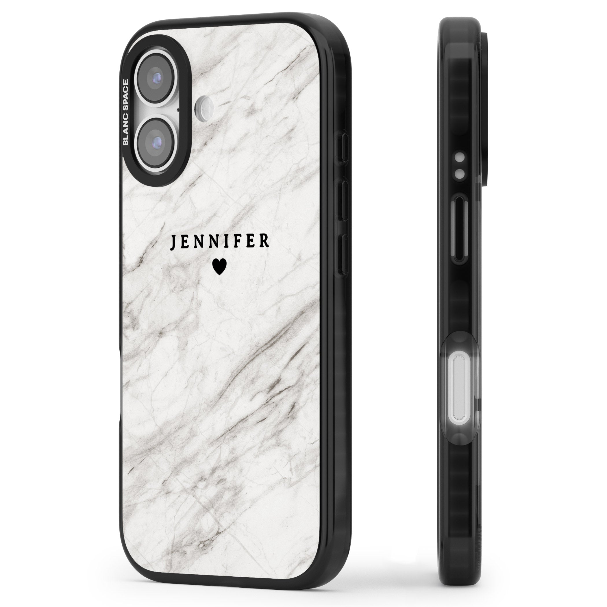 Personalised Light Grey Marble iPhone 17 Impact Pro Black Phone Case Side Profile