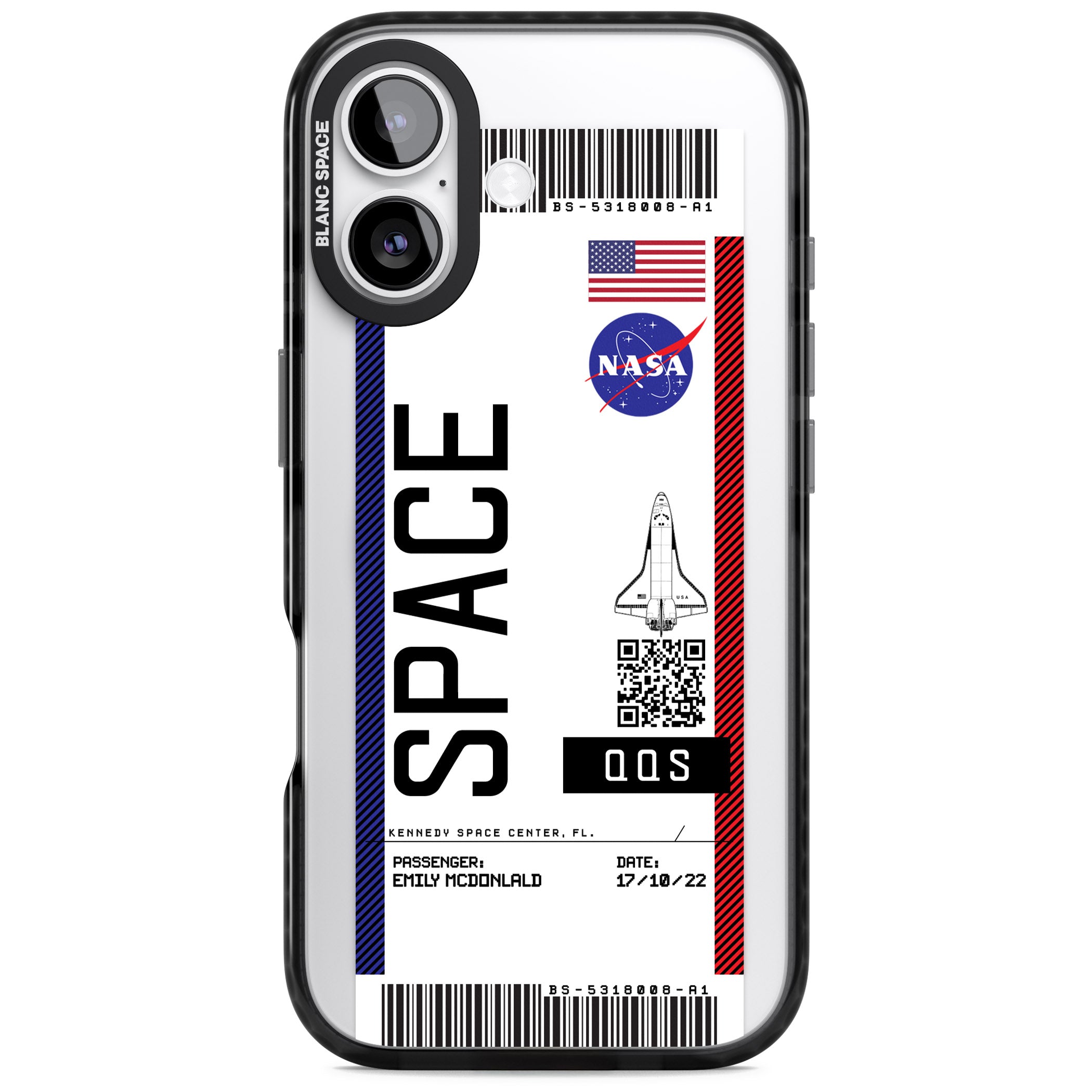 Personalised Nasa Boarding Pass (Light) iPhone 17 Impact Pro Black Phone Case