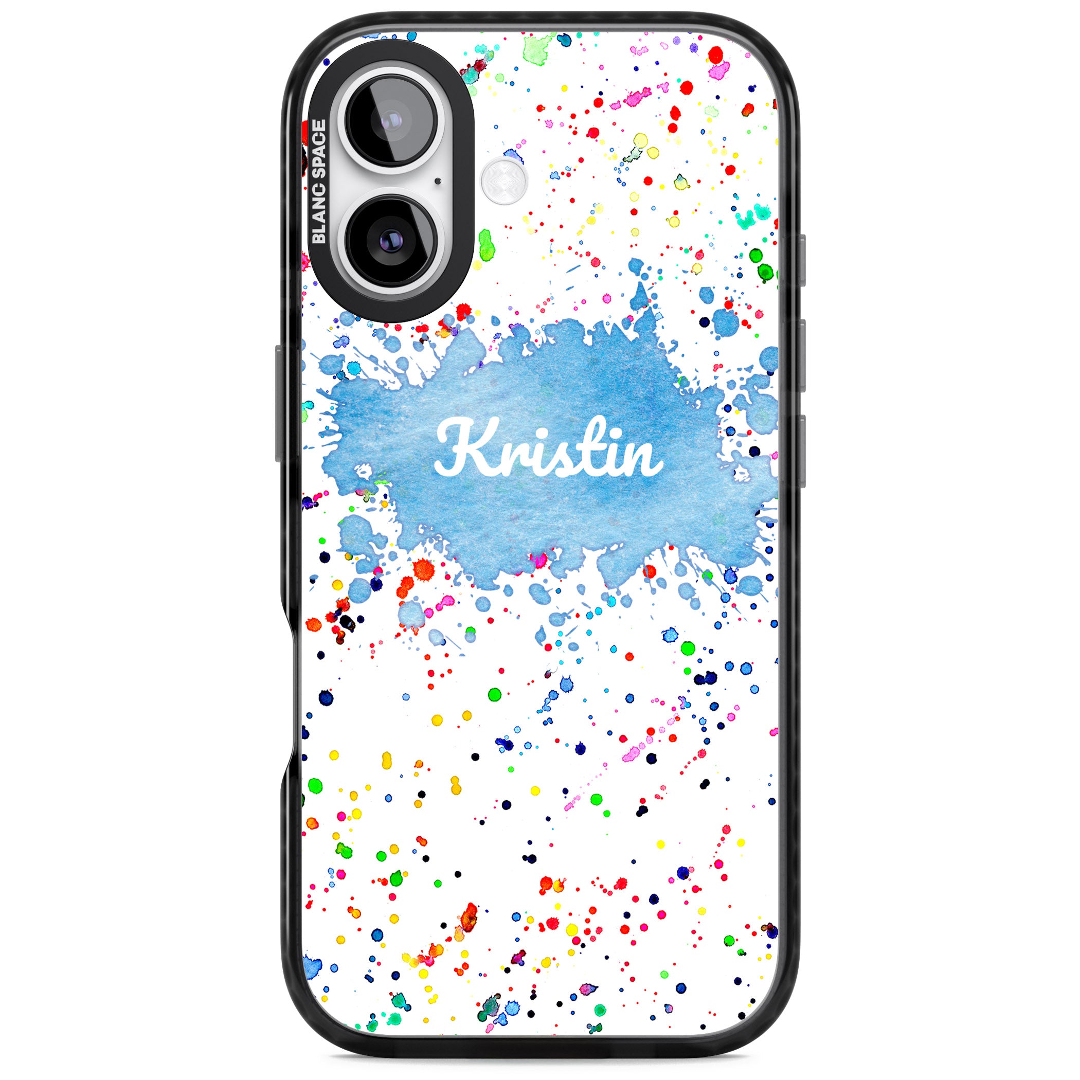 Personalised Rainbow Splatter Name iPhone 17 Impact Pro Black Phone Case