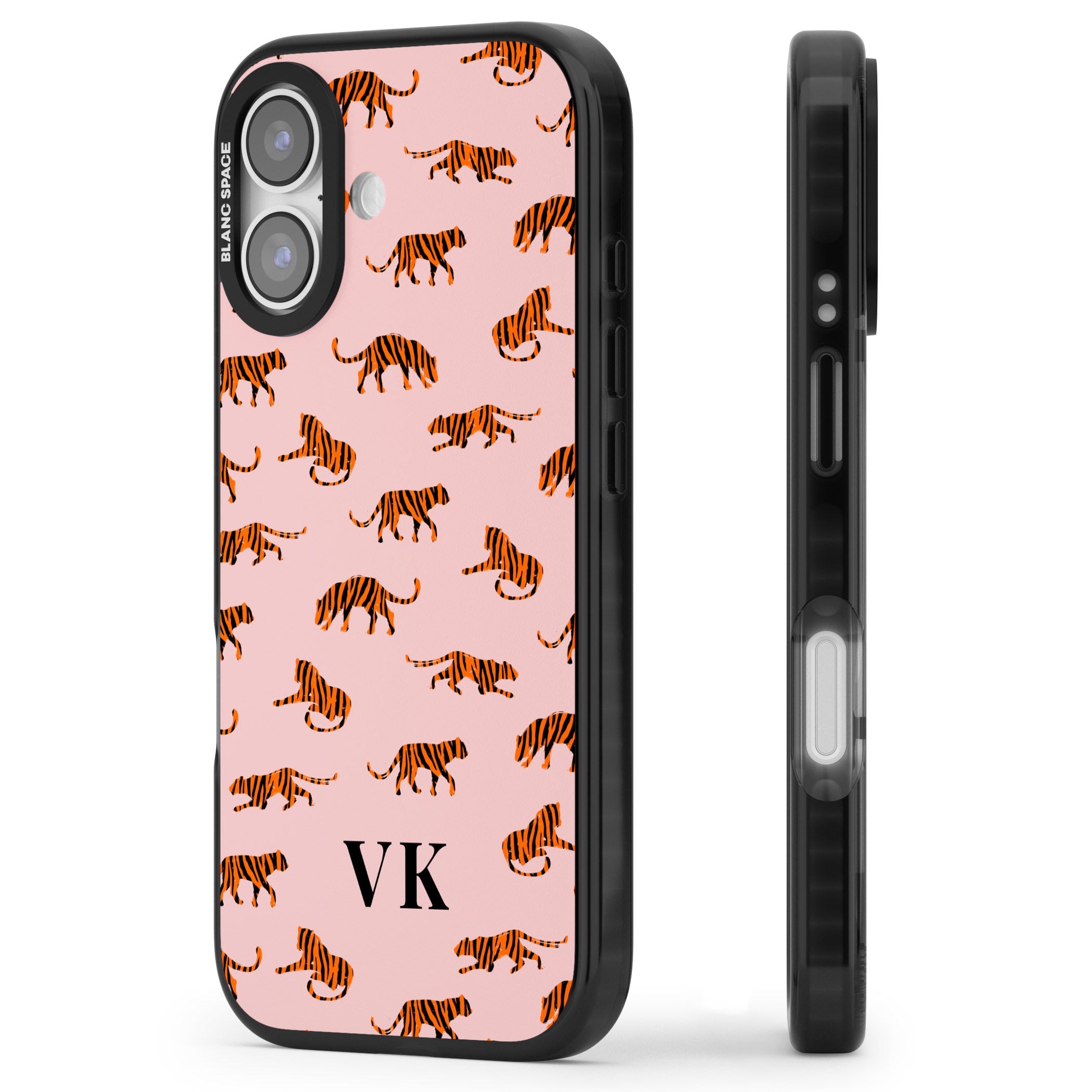 Personalised Pink Safari Tiger Pattern iPhone 17 Impact Pro Black Phone Case Side Profile