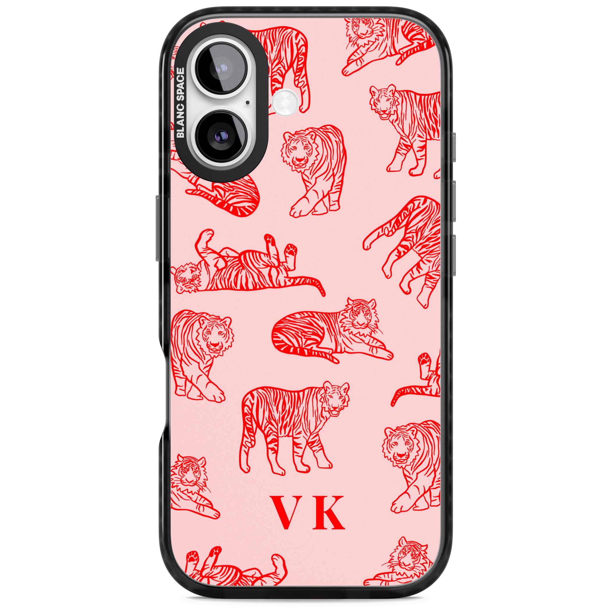 Personalised Red Tiger Outlines On Pink iPhone 17 Impact Pro Black Phone Case