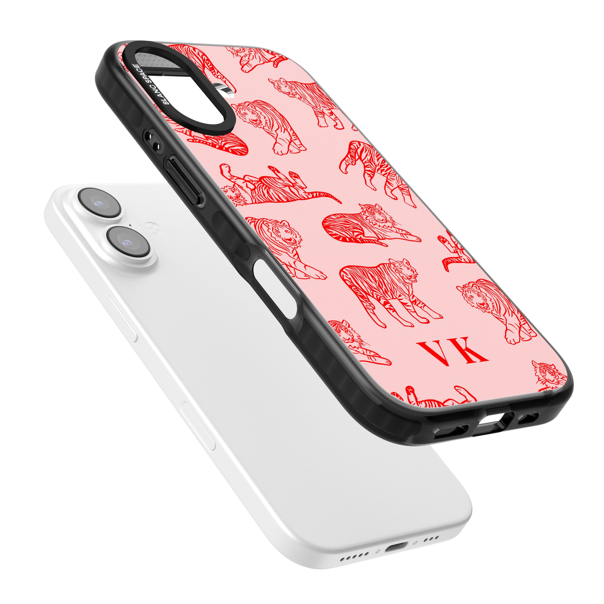 Personalised Red Tiger Outlines On Pink iPhone 17 Impact Pro Black Phone Case Colours