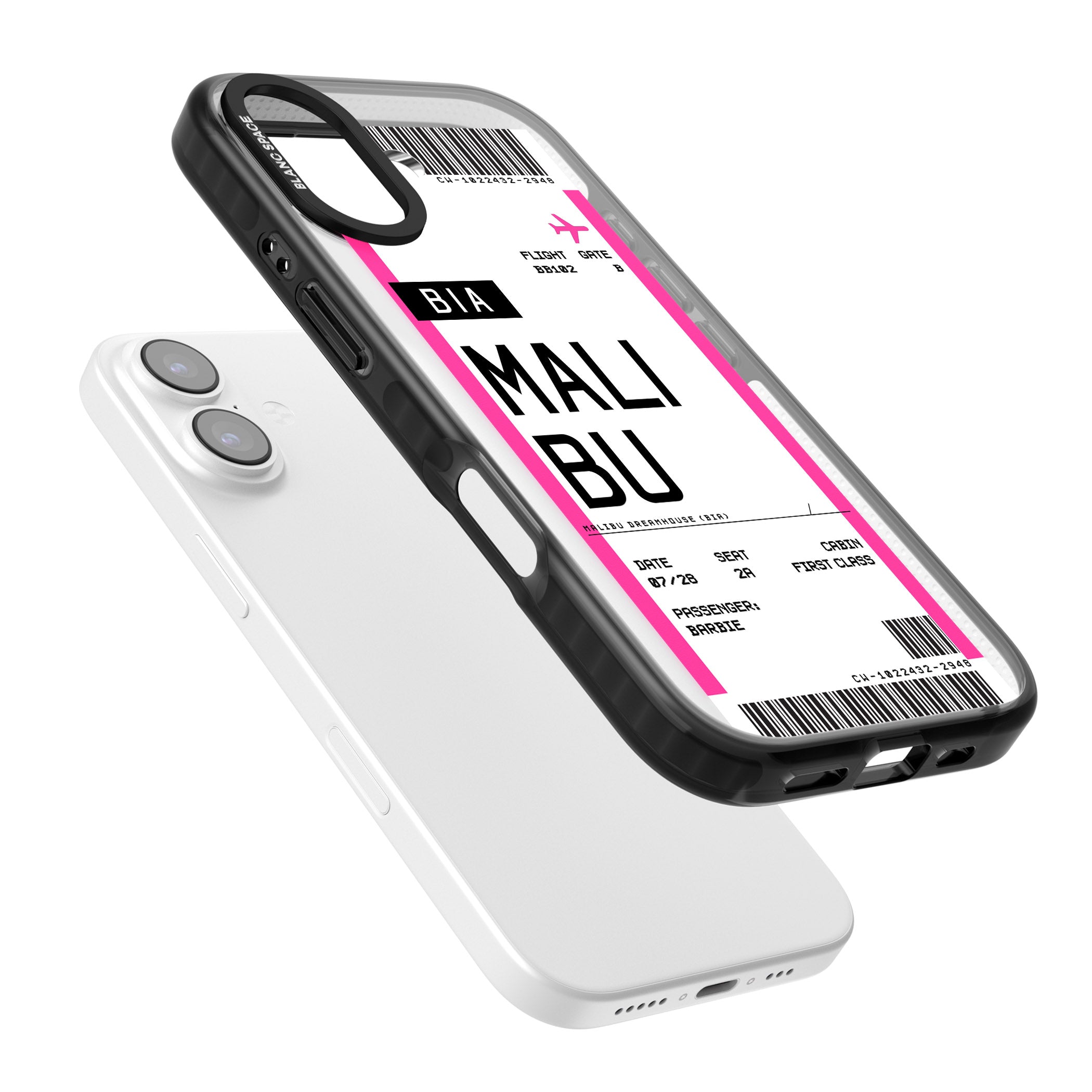 Personalised Pink Malibu Boarding Pass iPhone 17 Impact Pro Black Phone Case Colours