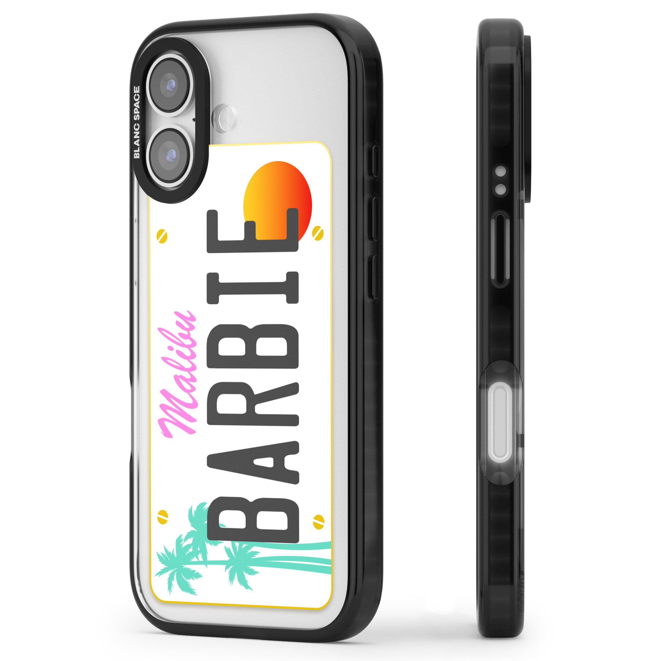 Personalised Malibu License Plate iPhone 17 Impact Pro Black Phone Case Side Profile