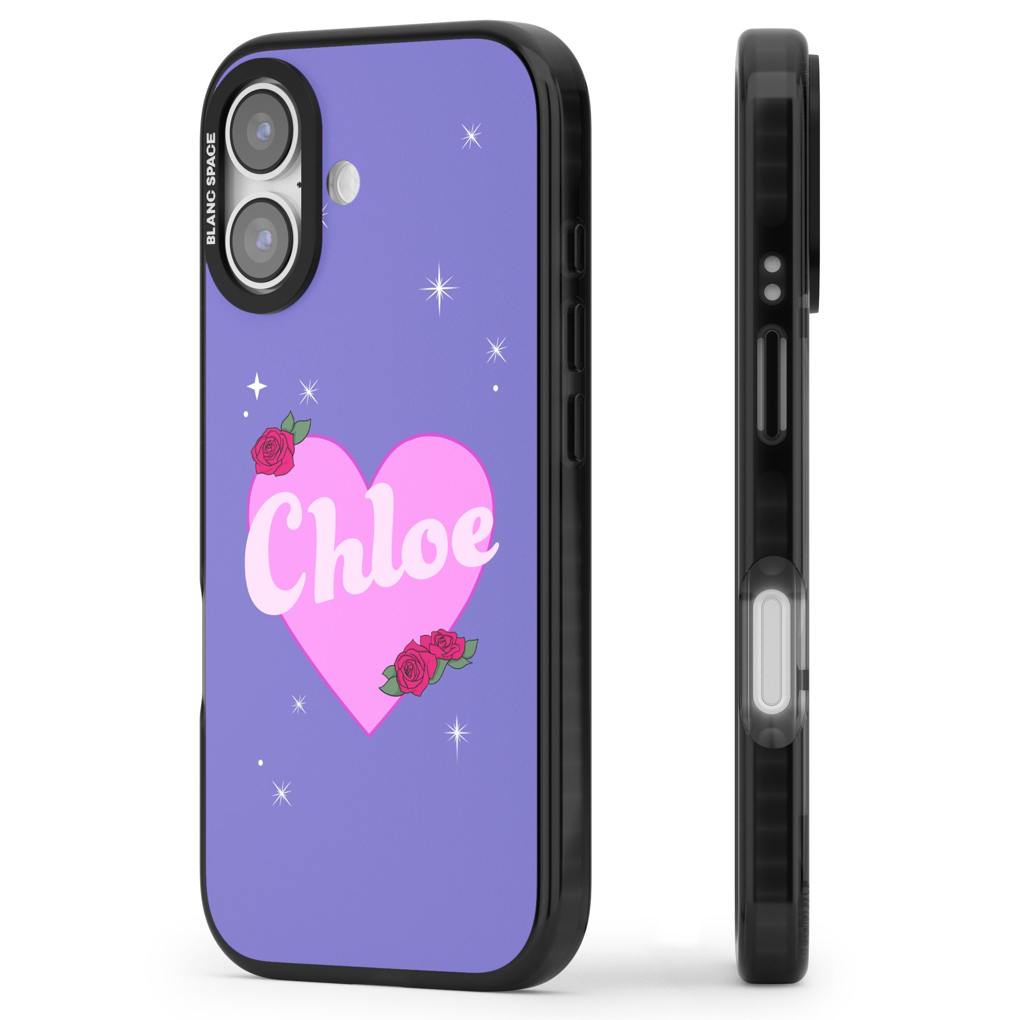 Personalised Glamorous Love Heart iPhone 17 Impact Pro Black Phone Case Side Profile