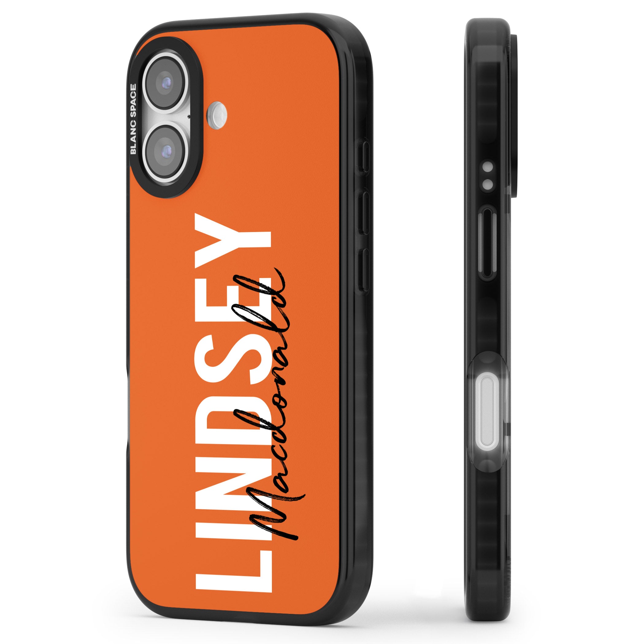 Personalised Bold Name: Orange iPhone 17 Impact Pro Black Phone Case Side Profile