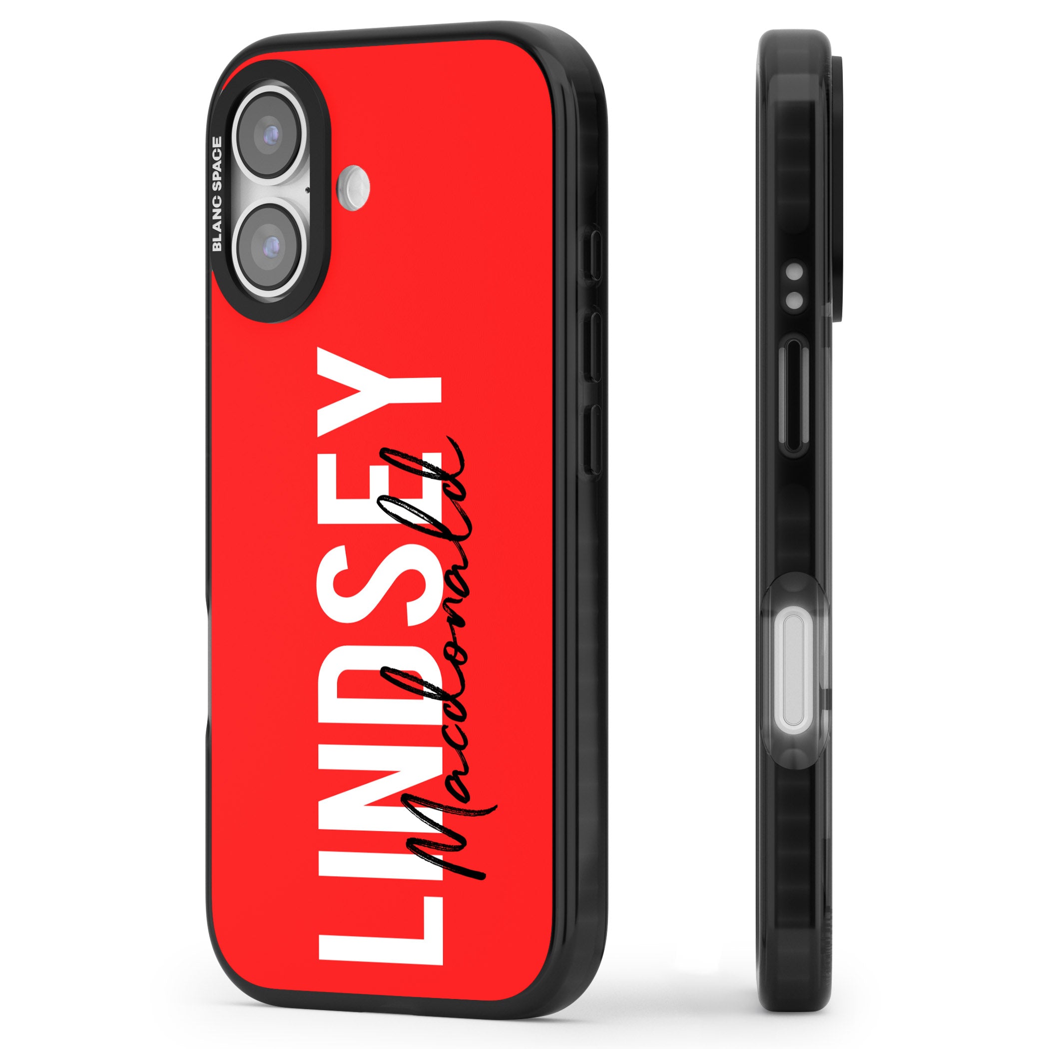 Personalised Bold Name: Red iPhone 17 Impact Pro Black Phone Case Side Profile