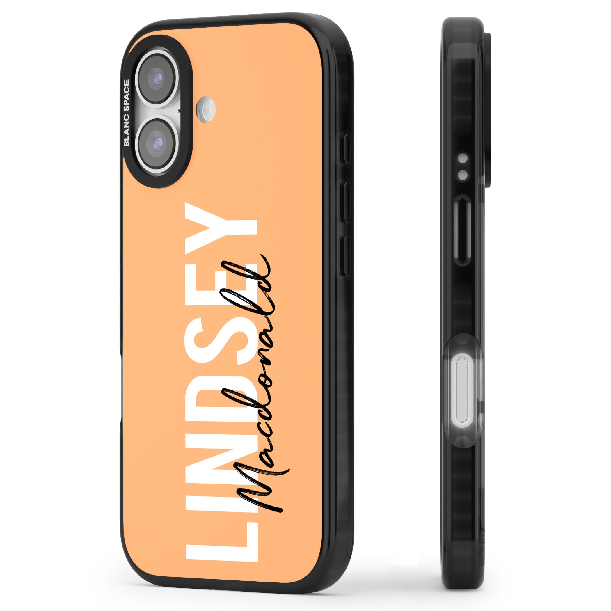 Personalised Bold Name: Peach iPhone 17 Impact Pro Black Phone Case Side Profile