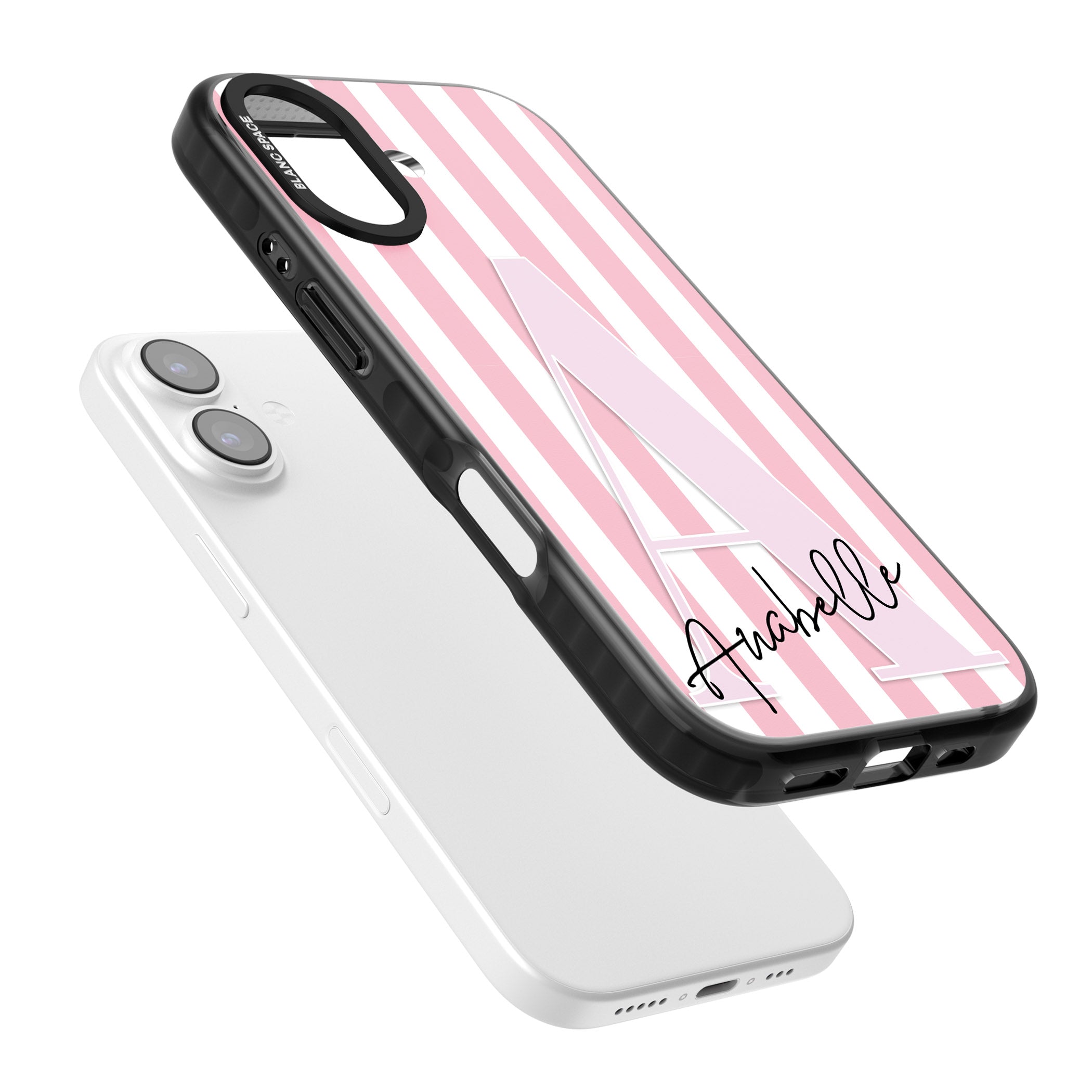 Personalised Pink Stripes & Monogram iPhone 17 Impact Pro Black Phone Case Colours