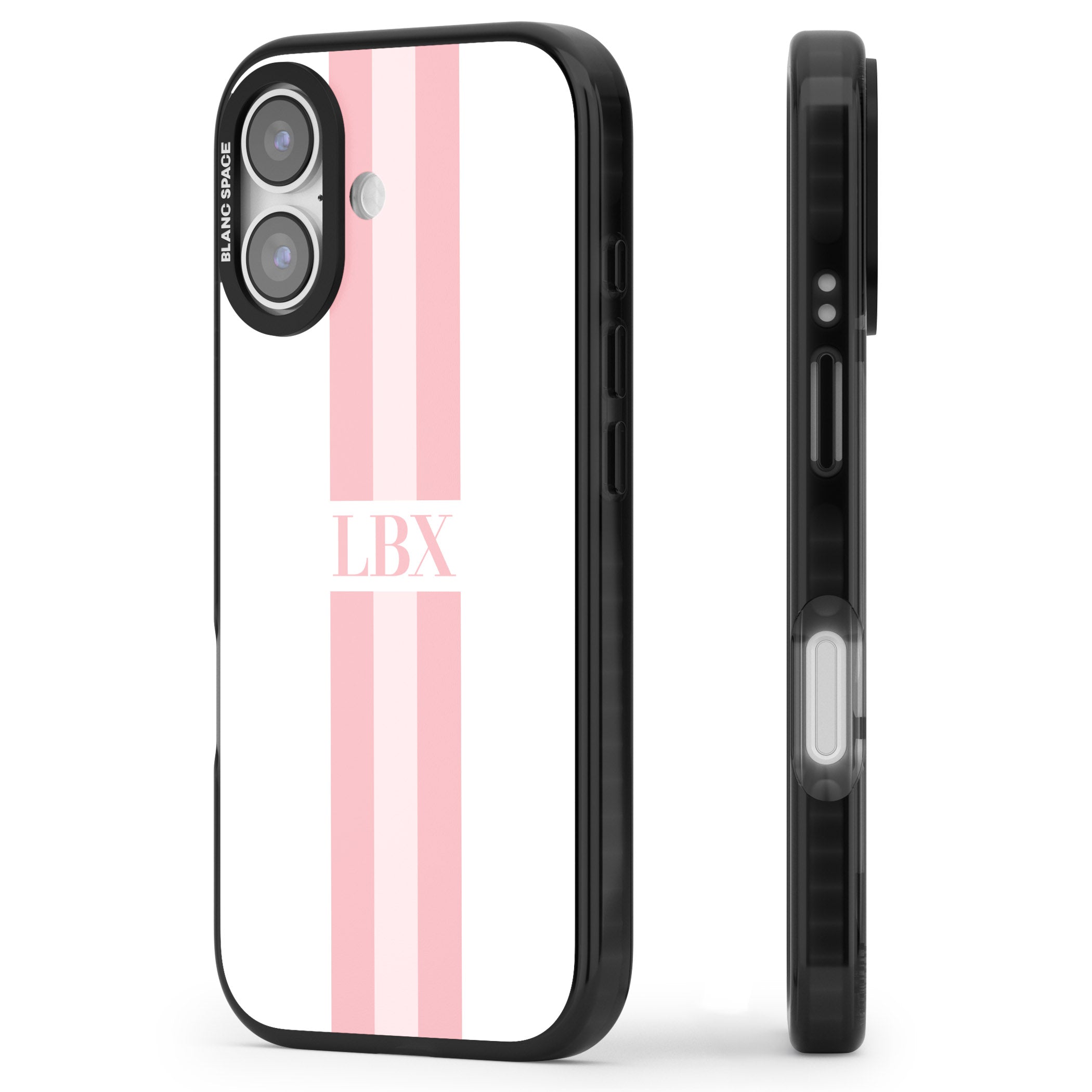 Personalised Minimal Pink Stripe iPhone 17 Impact Pro Black Phone Case Side Profile