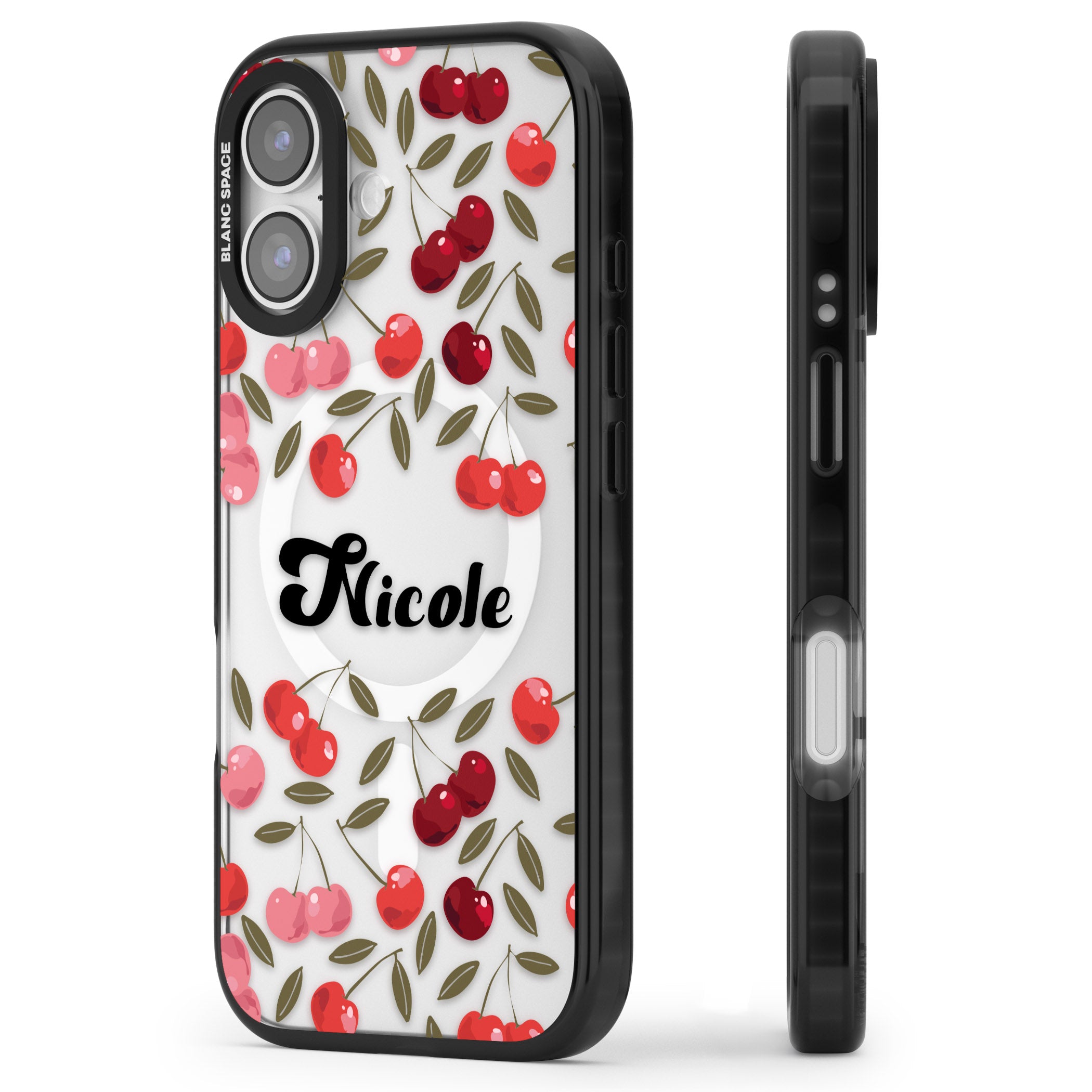 Personalised Cherry Pattern iPhone 17 Impact Pro Black Phone Case Side Profile