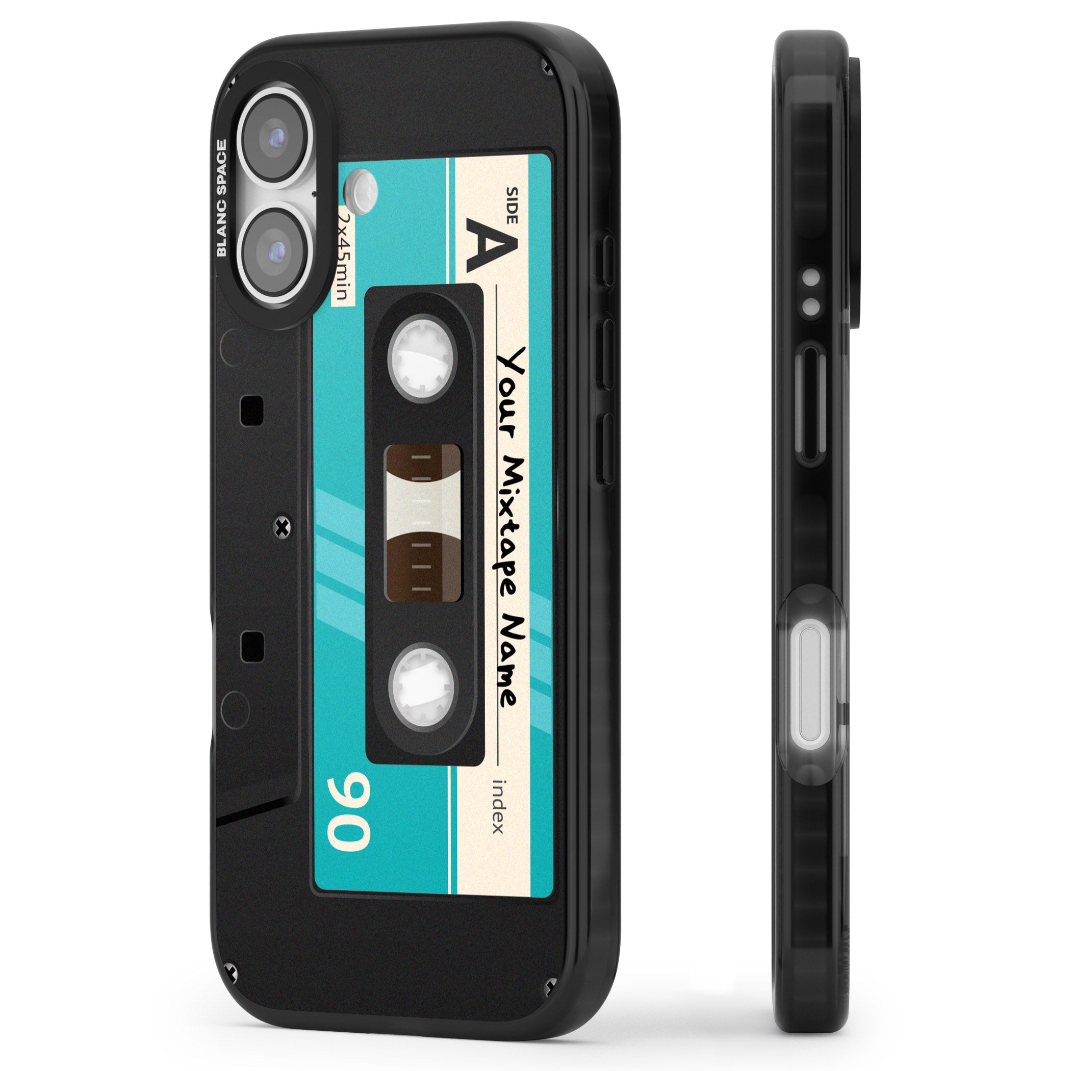 Personalised Retro Mixtape Dark iPhone 17 Impact Pro Black Phone Case Side Profile