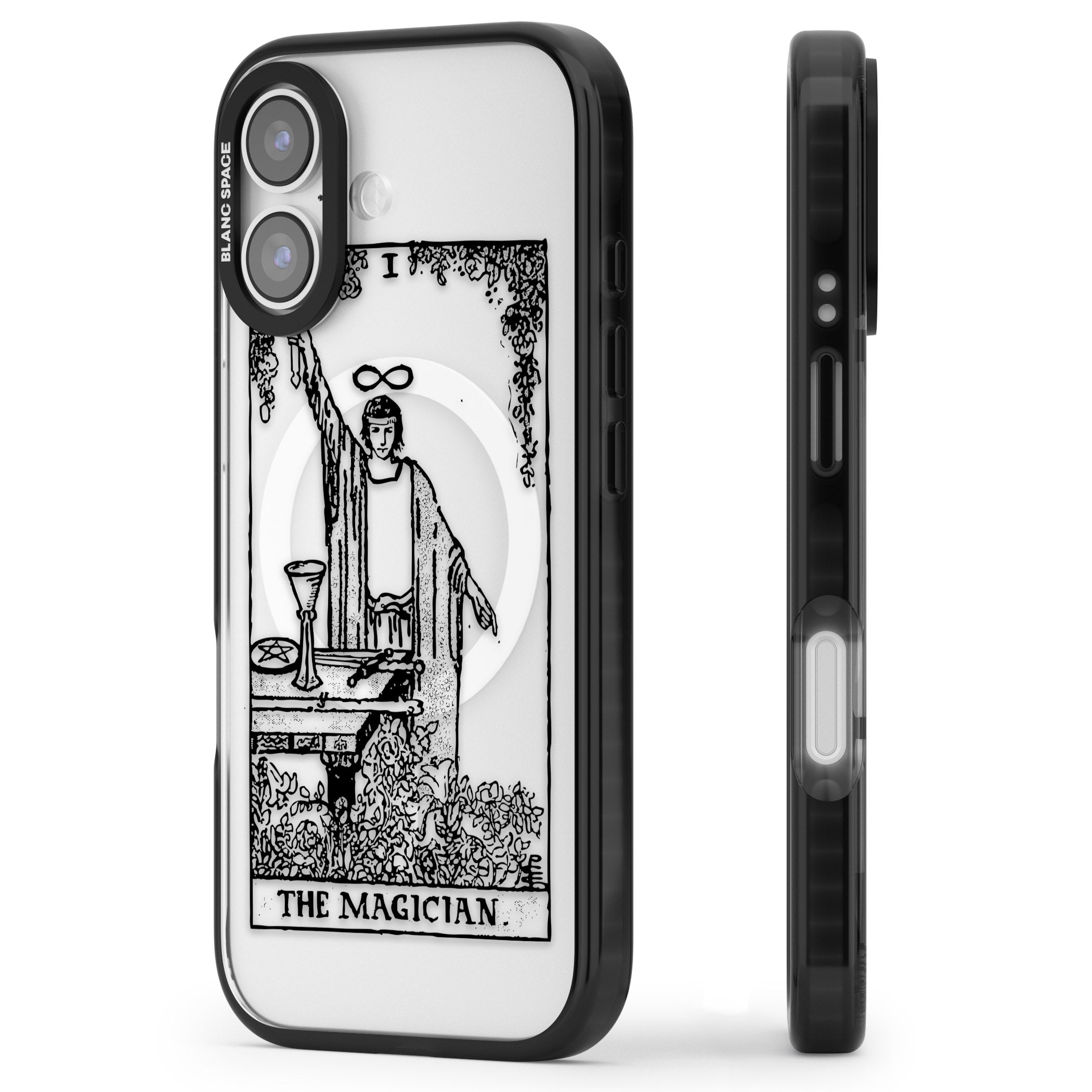 Personalised The Magician Tarot Transparent iPhone 17 Impact Pro Black Phone Case Side Profile