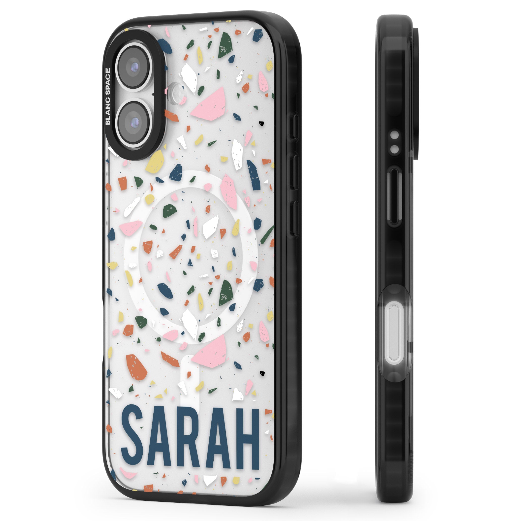 Personalised Terrazzo iPhone 17 Impact Pro Black Phone Case Side Profile