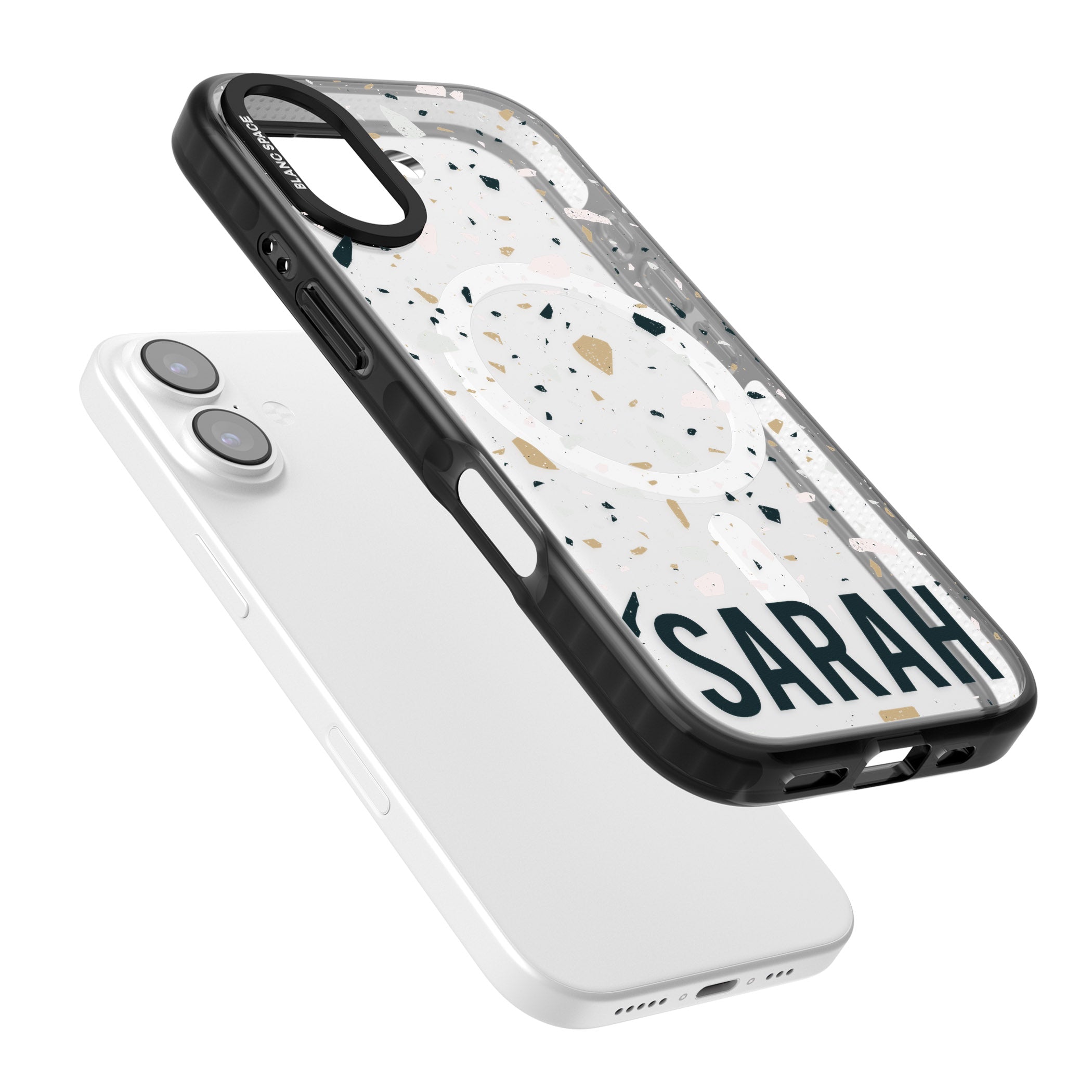 Personalised Terrazzo Blue, Pink, Brown iPhone 17 Impact Pro Black Phone Case Colours