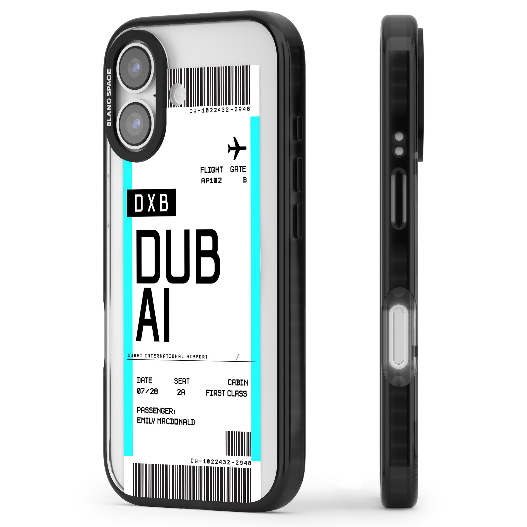 Personalised Dubai Boarding Pass iPhone 17 Impact Pro Black Phone Case Side Profile